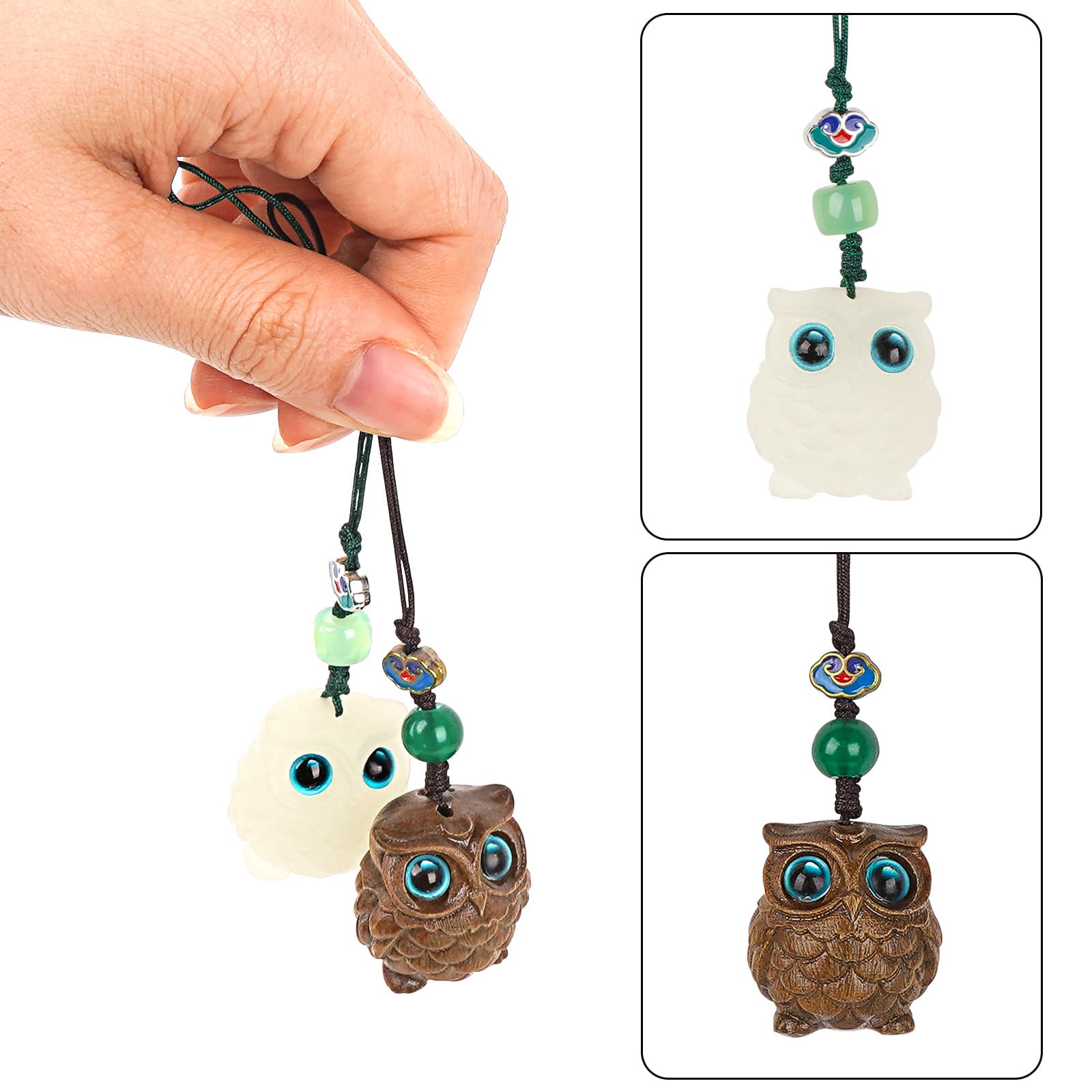 JANKOW 2 Pack Owl Pendant DIY Keychain, Owl Cell phone chain Keychain, Cute Owl Charm for Phone, Backpack, Keys - 3