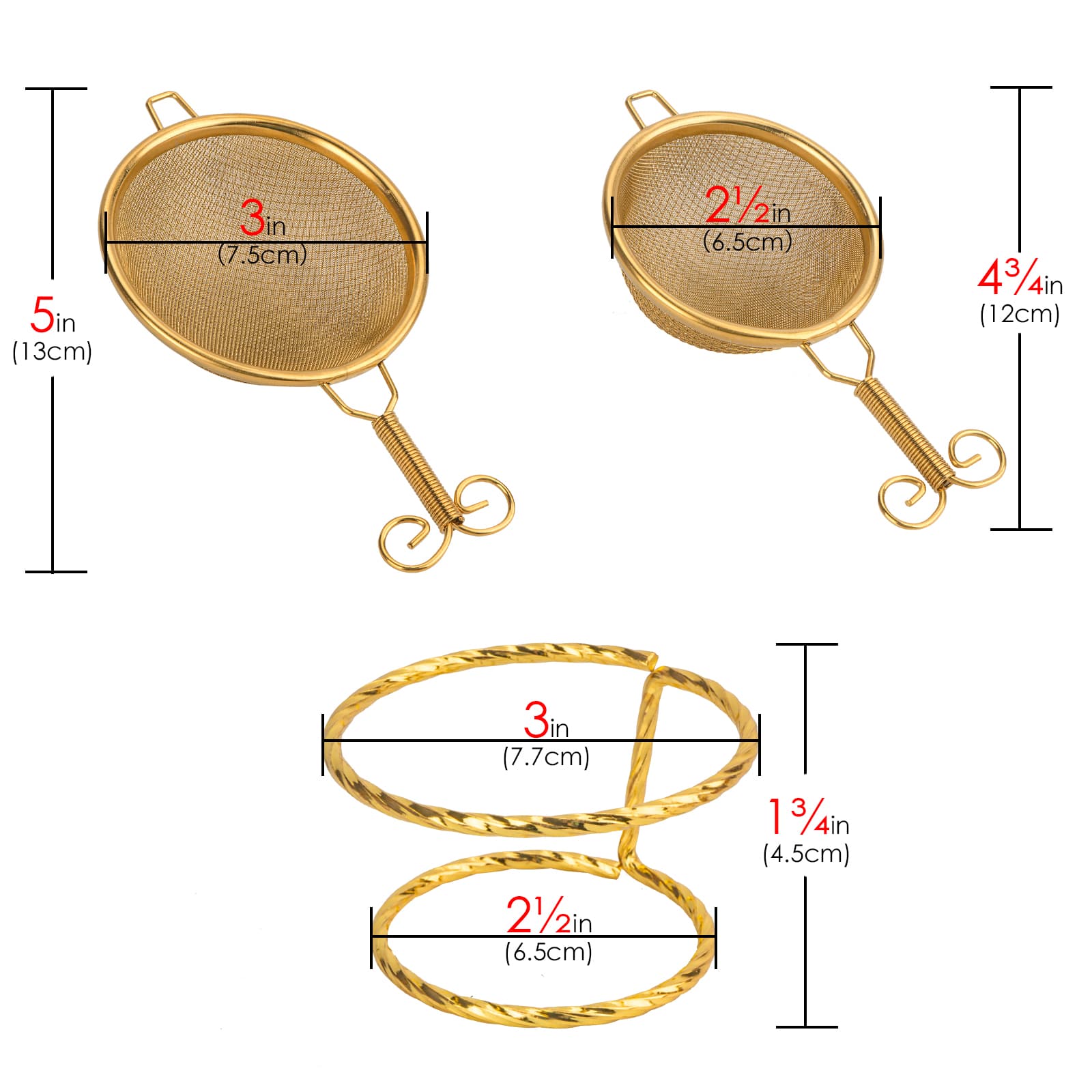 JANKOW 2 Pcs Tea Strainers, (Small Tea strainer, Big Strainer) with a Holder, Stainless Steel Fine Mesh Strainer (Golden) - 4