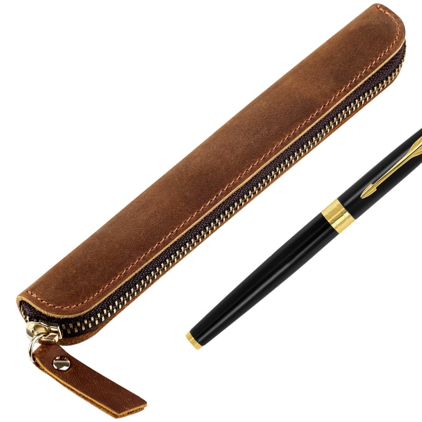 JANKOW Leather Pen Case Holder Handmade, Leather Pen Case Holder, for Single Genuine Leather Single Pen Case Pen, Organizer Fountain Pen, Sleeve Holder Pouch Cover Vintage Fountain Pen Case (Brown)