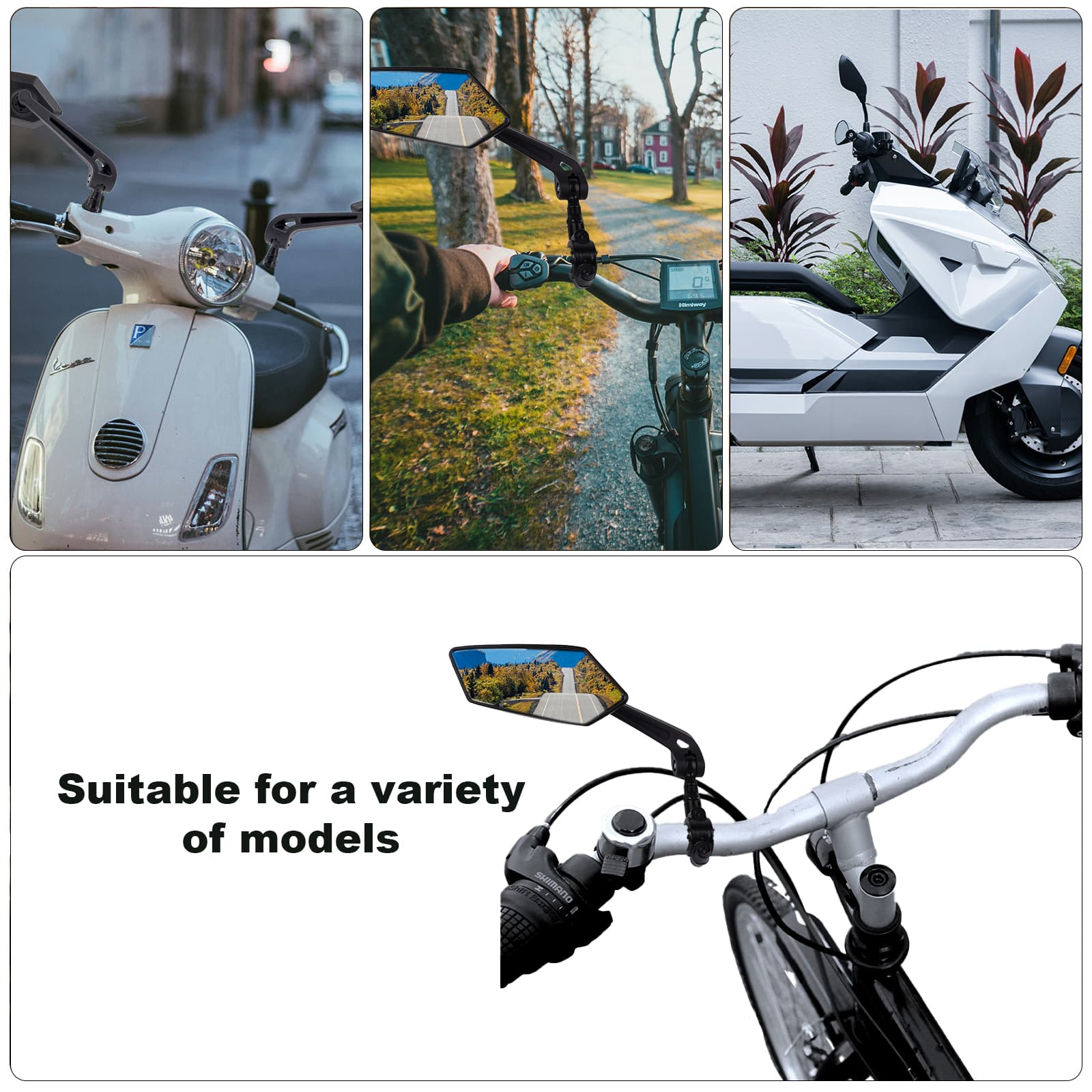 RidingRush Bike Handlebar Mirror, 2 Pack Adjustable Bicycle Rear View Mirrors with 7.48" Wide Angle Glass Lens, 360° Rotatable & 90° Adjustable, Aluminum Alloy Bar End Mirror for MTB, E-Bike, Scooter - 3