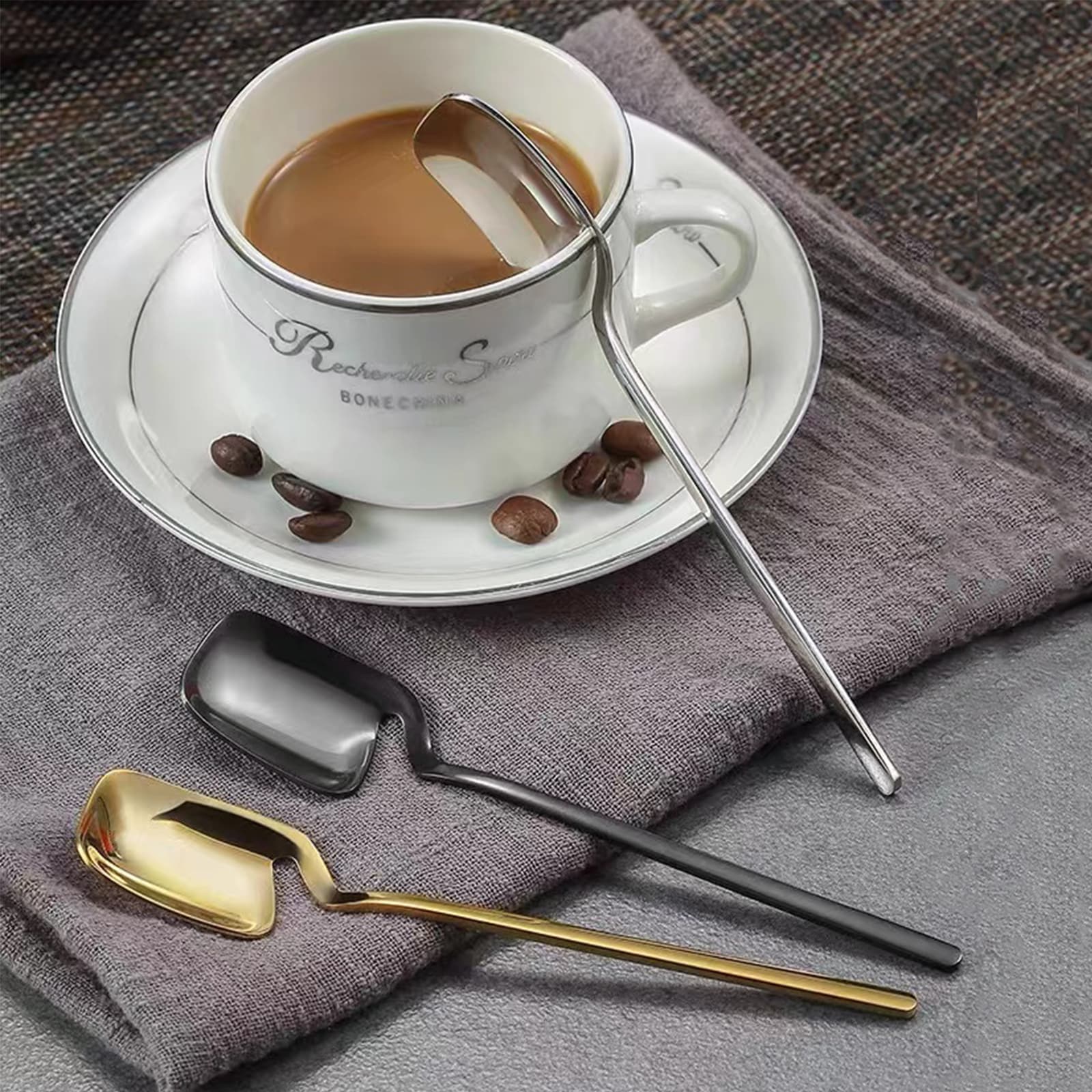 JANKOW 4Pcs Long Handle Coffee Stirring Spoon, Stainless Steel Stirring, Espresso Spoon, Suitable for Tea, Coffee, Protein Powder, Instant Drinks (Silver) - 5