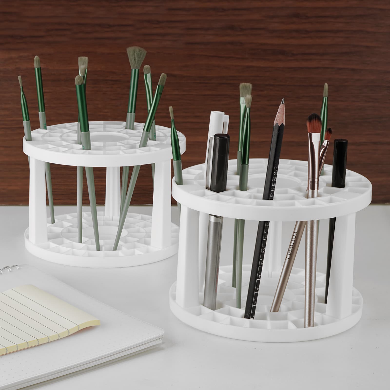 JANKOW Round 50 Hole Paint Brush Holder and Organizer, Makeup Cosmetic Brushes, Pencils, Pens, Markers, Art Tools, Desk Stand - Students ( 2Pcs, stickers for free) - 1