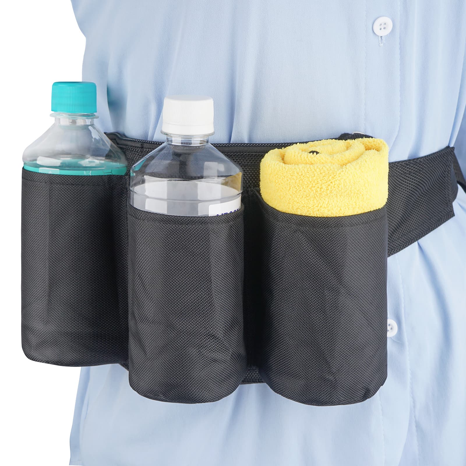 JANKOW 3 Pockets Black Restaurant Waiter Waist Pouch Bag, Apron Bag with Adjustable Web Belt, Waiter Waist Pouch, Adjustable Waist Strap Belt for Bars, Cafes. - 1