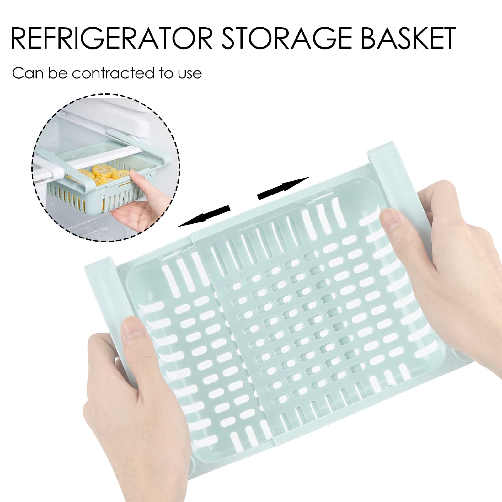 JANKOW Refrigerator Drawer Organizer 2 Packs Retractable Drawer Refrigerator Storage Box, Unique Design Pull Out Storage Box, Sliding Shelves Refrigerators Hanging Organizer( BlueWhite ) - 2