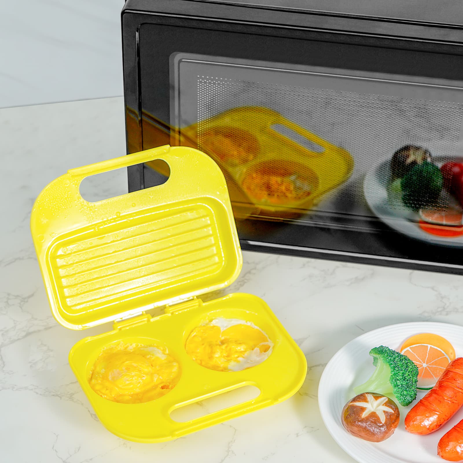 JANKOW Egg poacher, Microwave in Minutes, BPA Free for Quick and Healthy Breakfast, Microwave Egg Cooker, Microwave Maker for 2 Eggs, Dishwasher safe(yellow) - 3