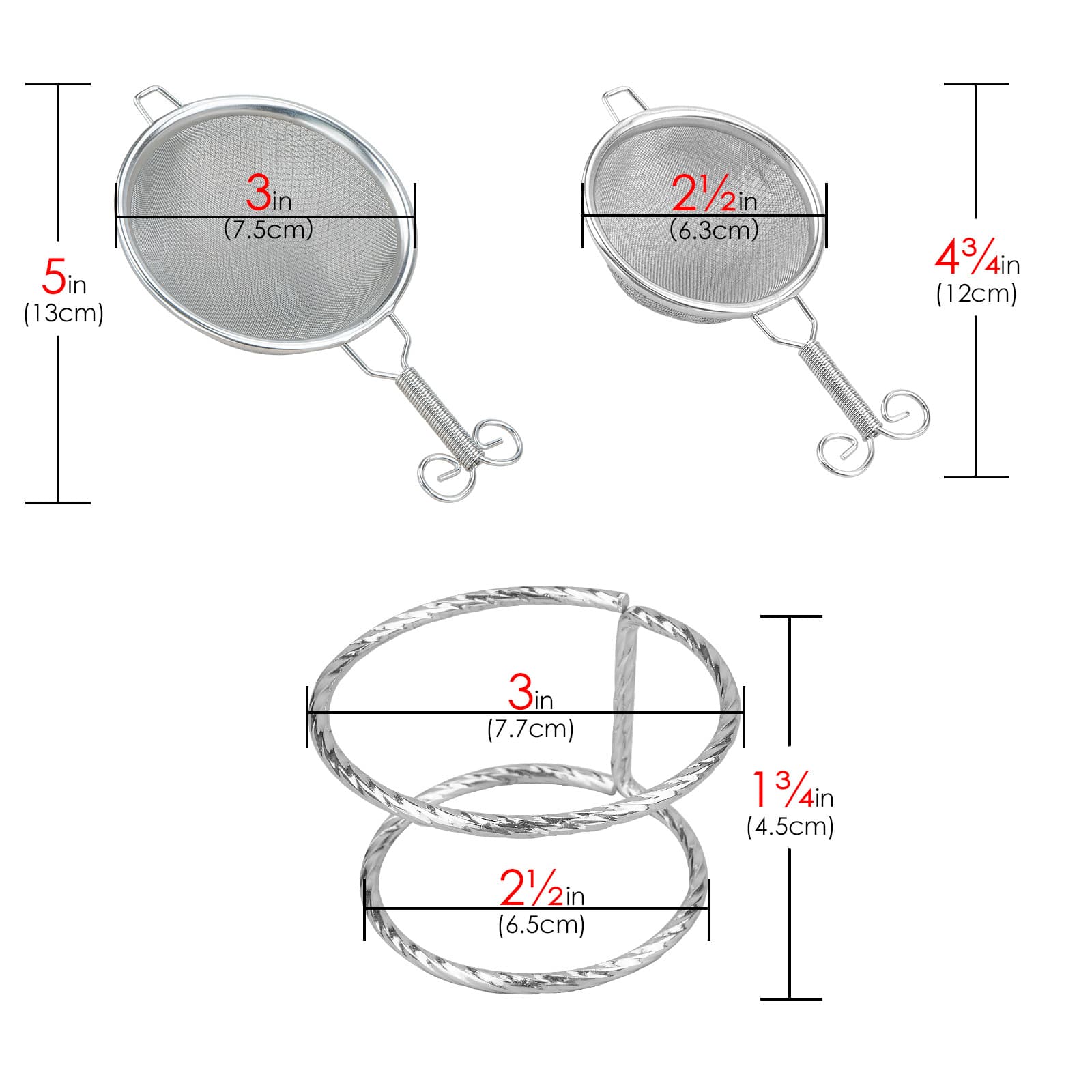 JANKOW 2 Pcs Tea Strainers, (Small Tea strainer, Big Strainer) with a Holder, Stainless Steel Fine Mesh Strainer - 3