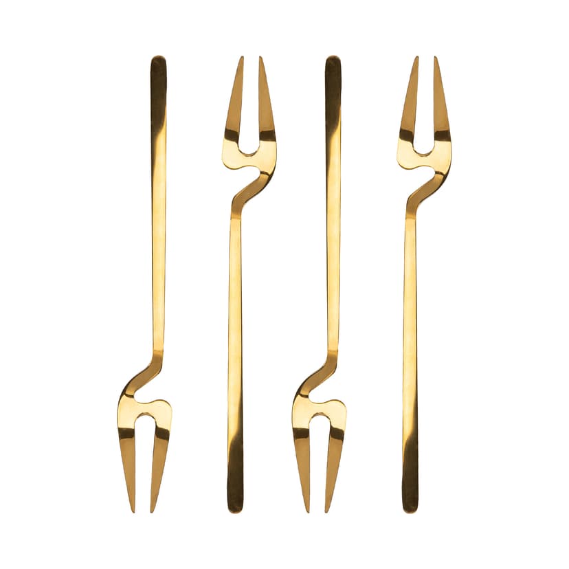 JANKOW 4Pcs Golden Appetizer Dessert Forks, Stainless Steel Mini Fruit Forks, Cocktail Forks, Tasting Forks, Small Cake Fork, Dishwasher Safe Easy to Clean