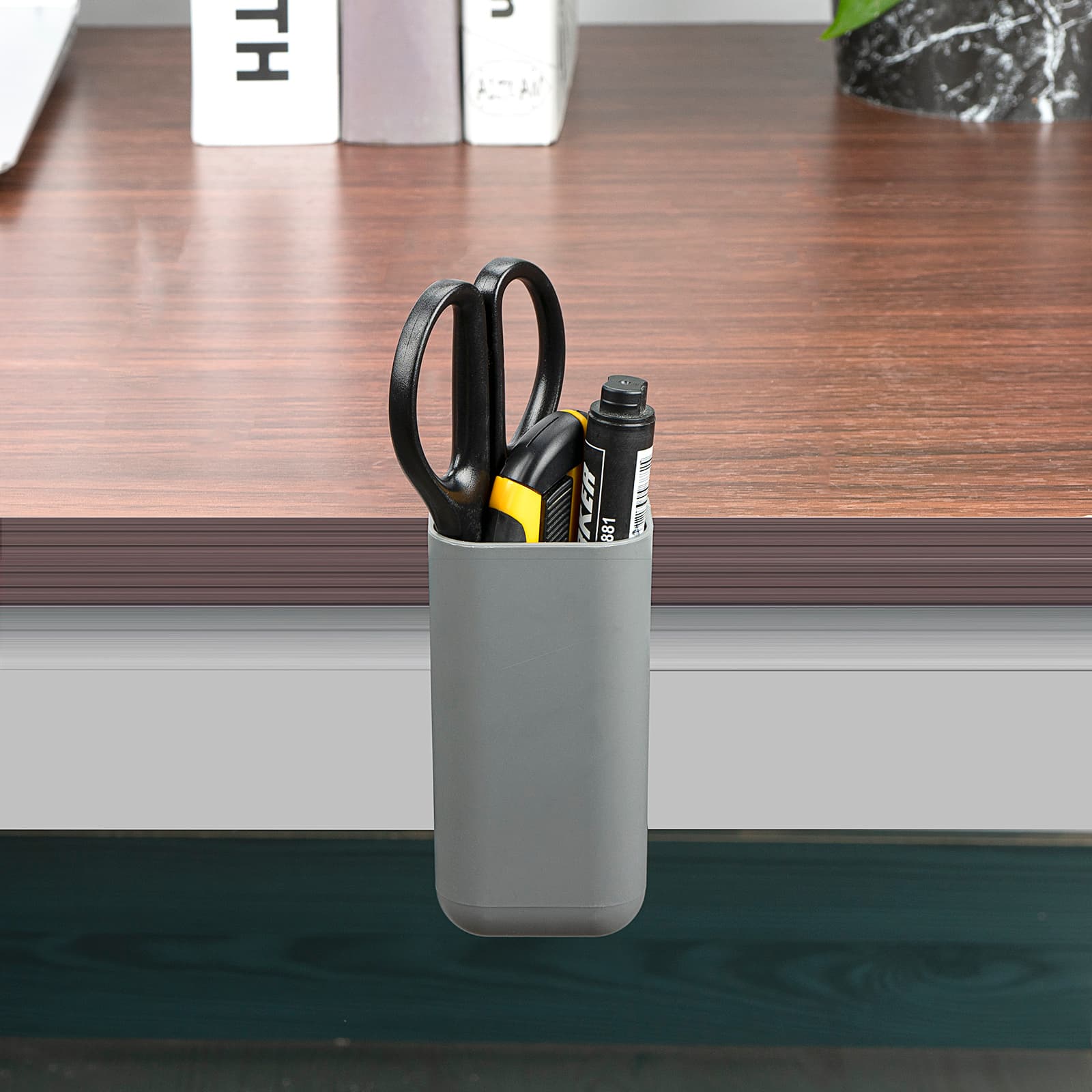 4PCs Desktop Pen Organizer, Self Adhesive Desk Pencil Holder for Desk Pen Holder, Pencil Holder Screen Pencil Organizer for Desk, Under Computer Organizer Pen Container - 5