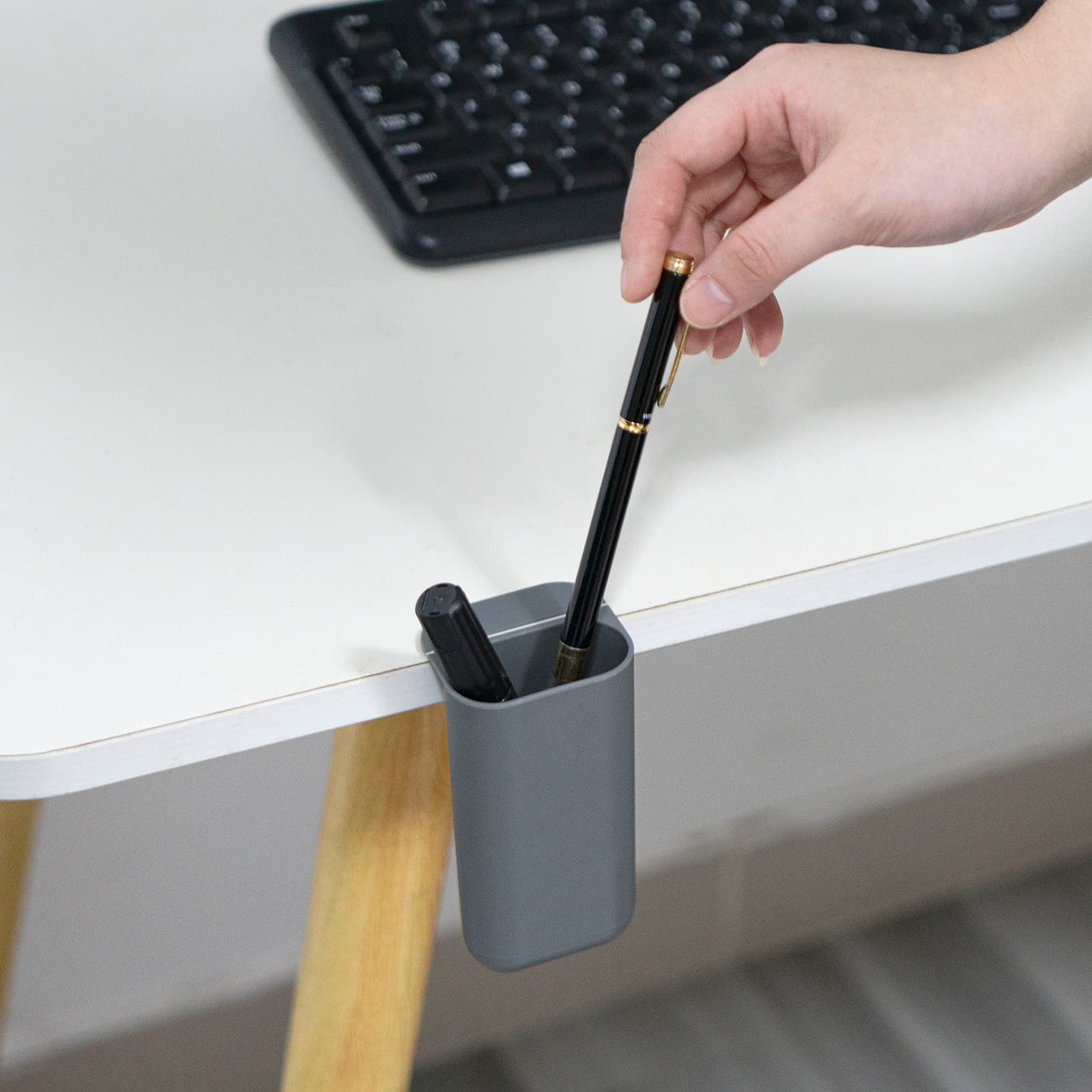 4PCs Desktop Pen Organizer, Self Adhesive Desk Pencil Holder for Desk Pen Holder, Pencil Holder Screen Pencil Organizer for Desk, Under Computer Organizer Pen Container - 6