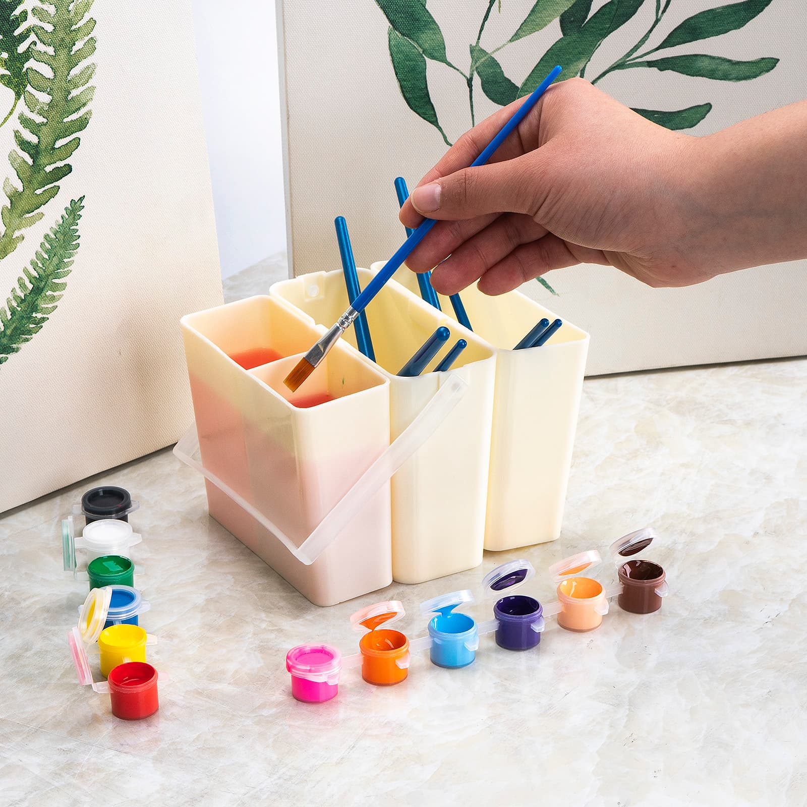 JANKOW Brush Washing Bucket, Plastic Triple Detachable Pen Cleaner, Watercolor Art Paint Storage - 2