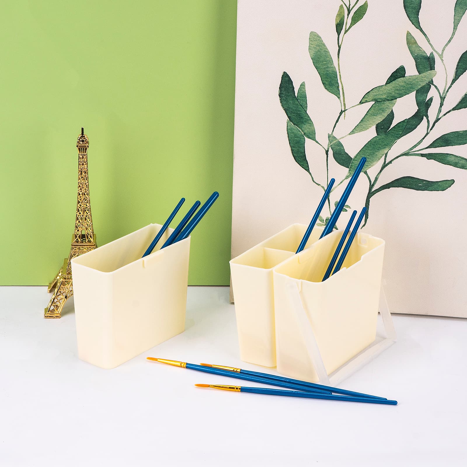 JANKOW Brush Washing Bucket, Plastic Triple Detachable Pen Cleaner, Watercolor Art Paint Storage - 3