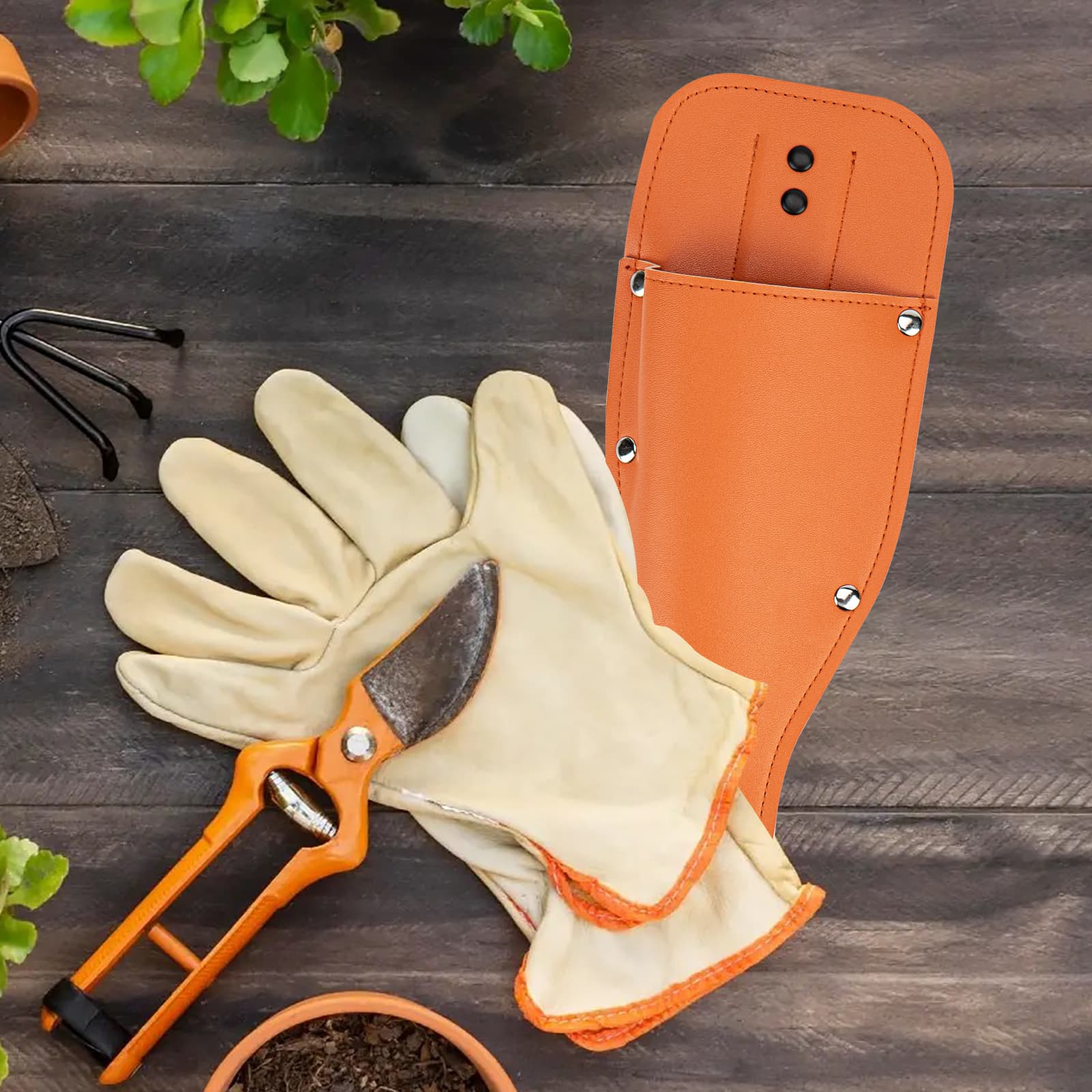 JANKOW Pruning Shear Bag, Gardening Pruner Shears, Sheath Pruner, Sheath Protective Case, Pruning Shear Tool Belt Holder 9.84 x 3.93 x 0.74 inches (Orange) - 5