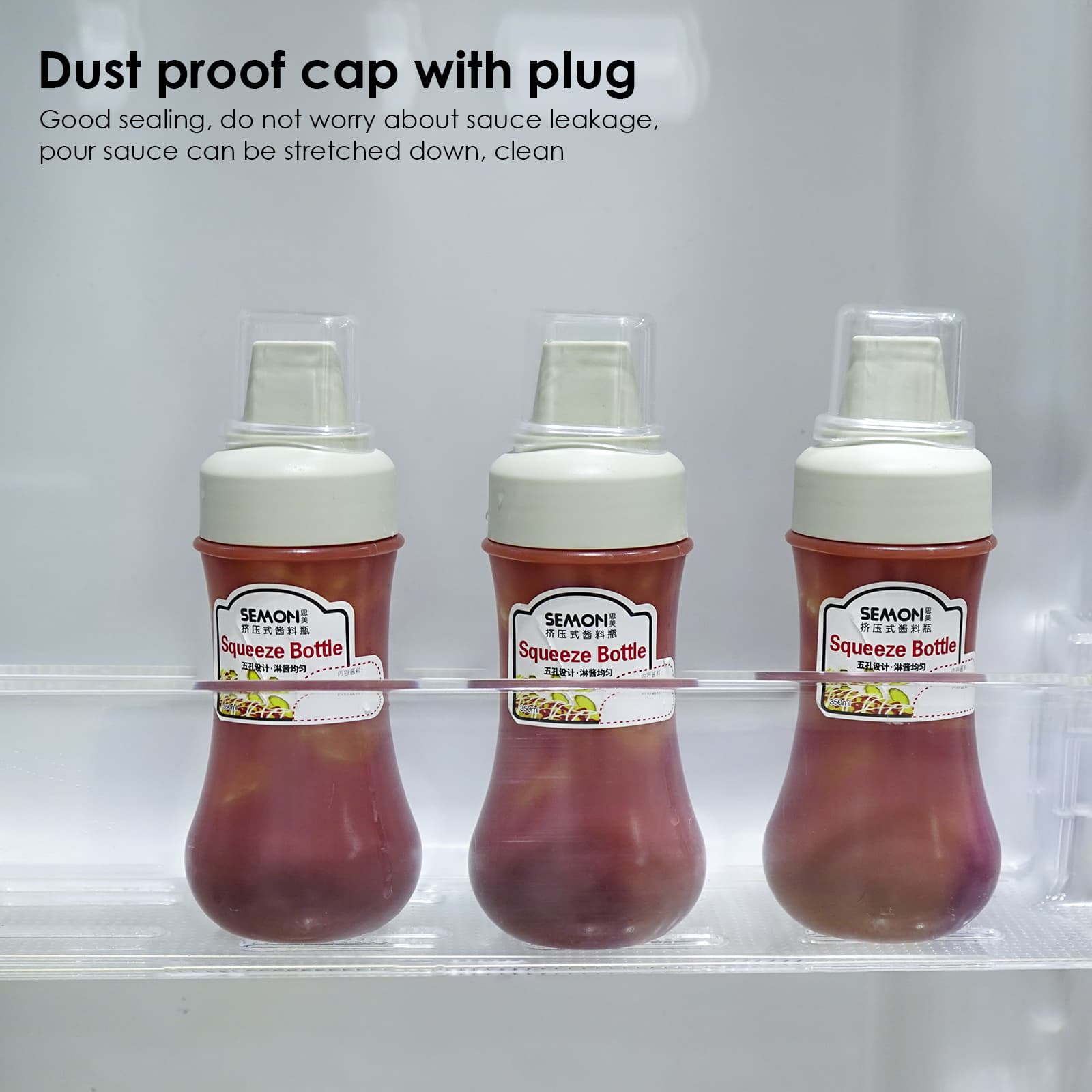 JANKOW 3PCS 5-Holes Squeeze Bottle for Sauces, Plastic Dressing Squirt Bottles, Ketchup Bottles with Cap Lids, Condiment Bottles for Liquids, BBQ, Dressing, Pancake Dispenser - 2