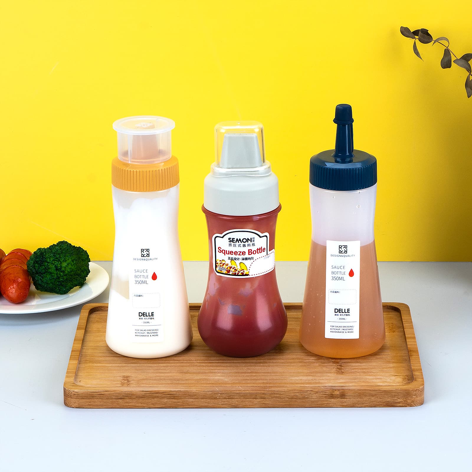 JANKOW 3PCS 5-Holes Squeeze Bottle for Sauces, Plastic Dressing Squirt Bottles, Ketchup Bottles with Cap Lids, Condiment Bottles for Liquids, BBQ, Dressing, Pancake Dispenser - 5