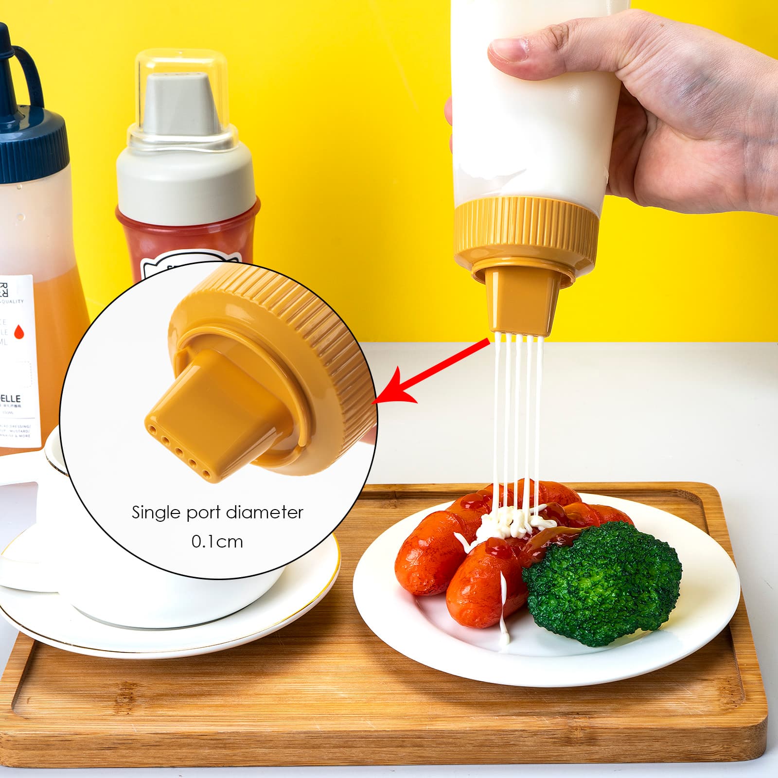 JANKOW 3PCS 5-Holes Squeeze Bottle for Sauces, Plastic Dressing Squirt Bottles, Ketchup Bottles with Cap Lids, Condiment Bottles for Liquids, BBQ, Dressing, Pancake Dispenser - 4