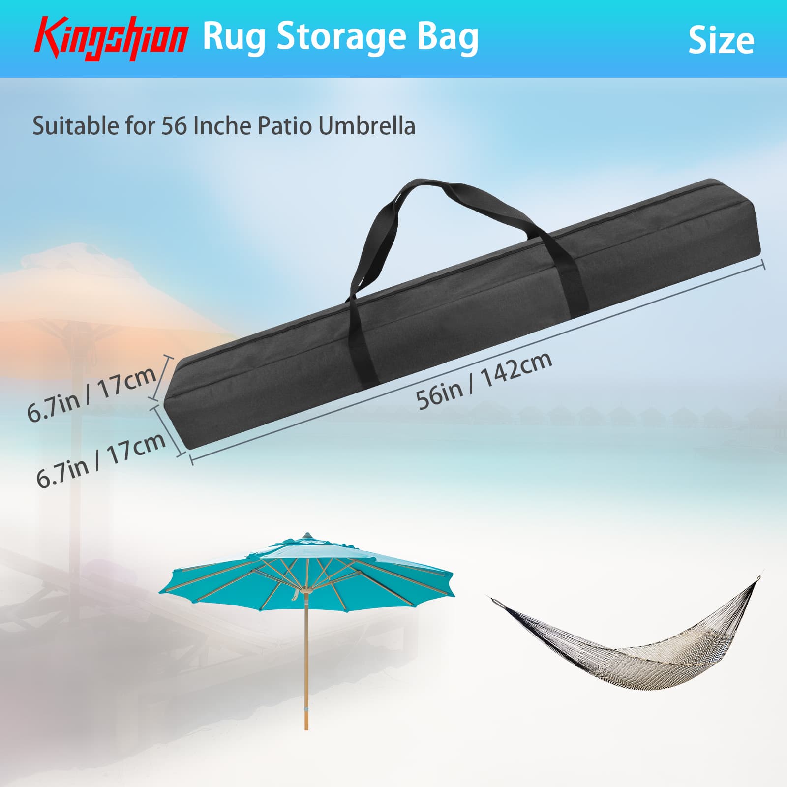Kingshion 57 Inch Waterproof Patio Umbrella Storage Bag - Heavy-Duty Oxford Fabric Cover for 9ft Folding Beach Umbrellas, Compatible with Blissun/Sunnyglade/Sunshine Tempera -Dark Grey - 2