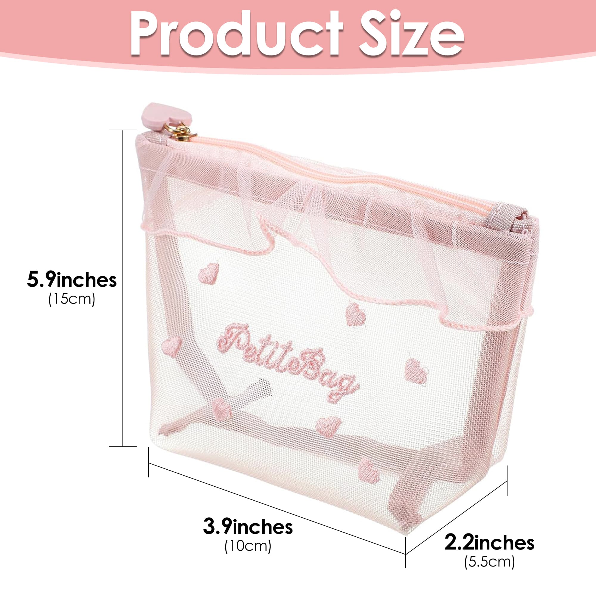 ReignSword 2 Pcs Cute Coquette Y2K Makeup Bags, Soft Mesh Zipper Storage Pouch for Earphones and Charging Cables, Travel Mini Bag for Women (Pink) - 1