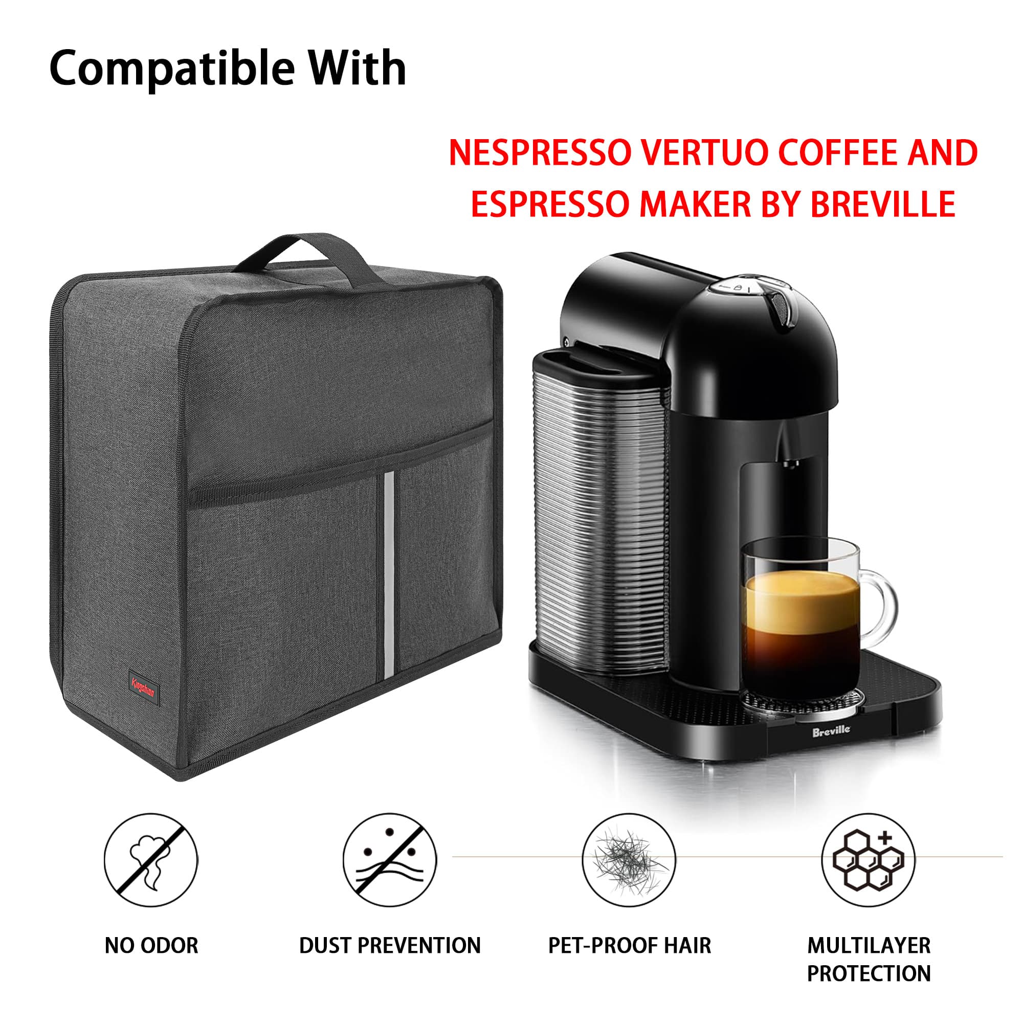Kingshion Dust Cover Compatible with Nespresso Vertuo Coffee and Espresso Maker by Breville,The Pearl Cotton Inside Enhances  Protection of The Machine -Dark Grey - 3
