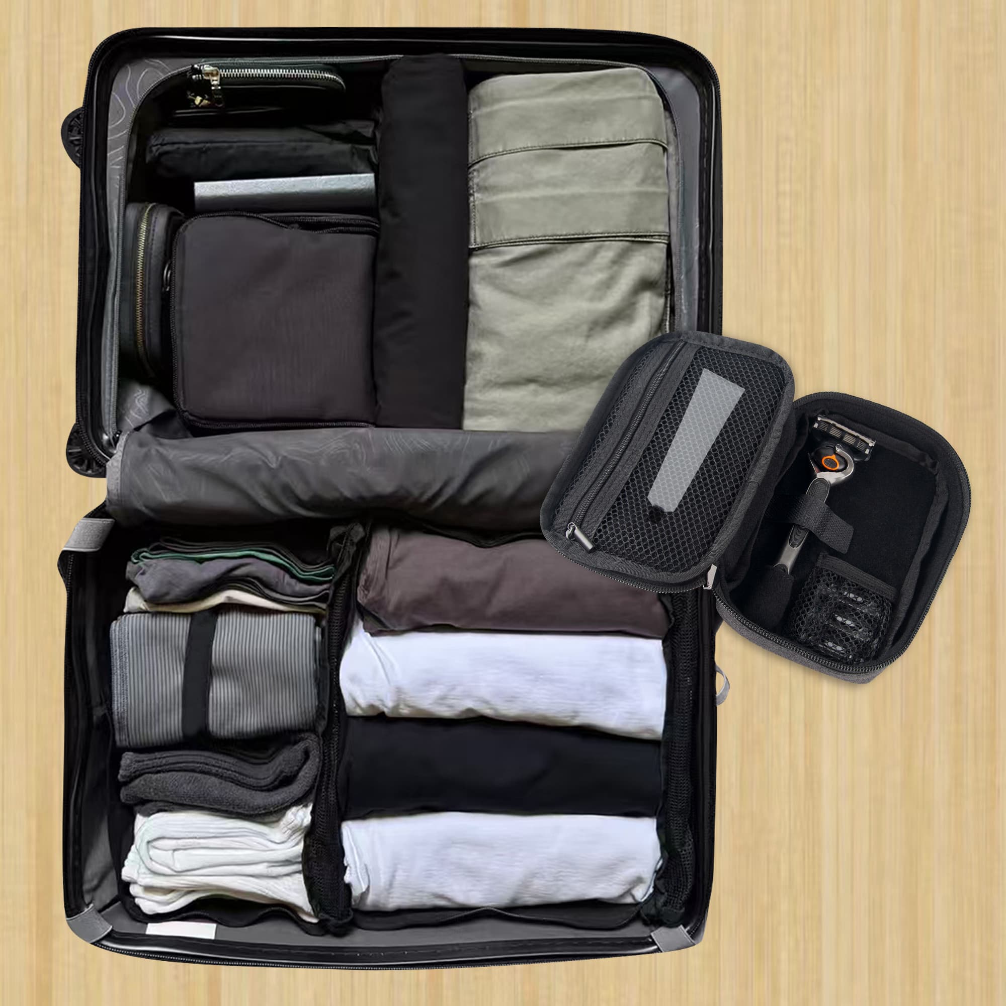 Manual Razor Travel Bag with Blade Storage Net Pouch Compatible with Gillette & Harrys, Portable Lightweight Shaving Organizer Zipper Carrying Bag - 4