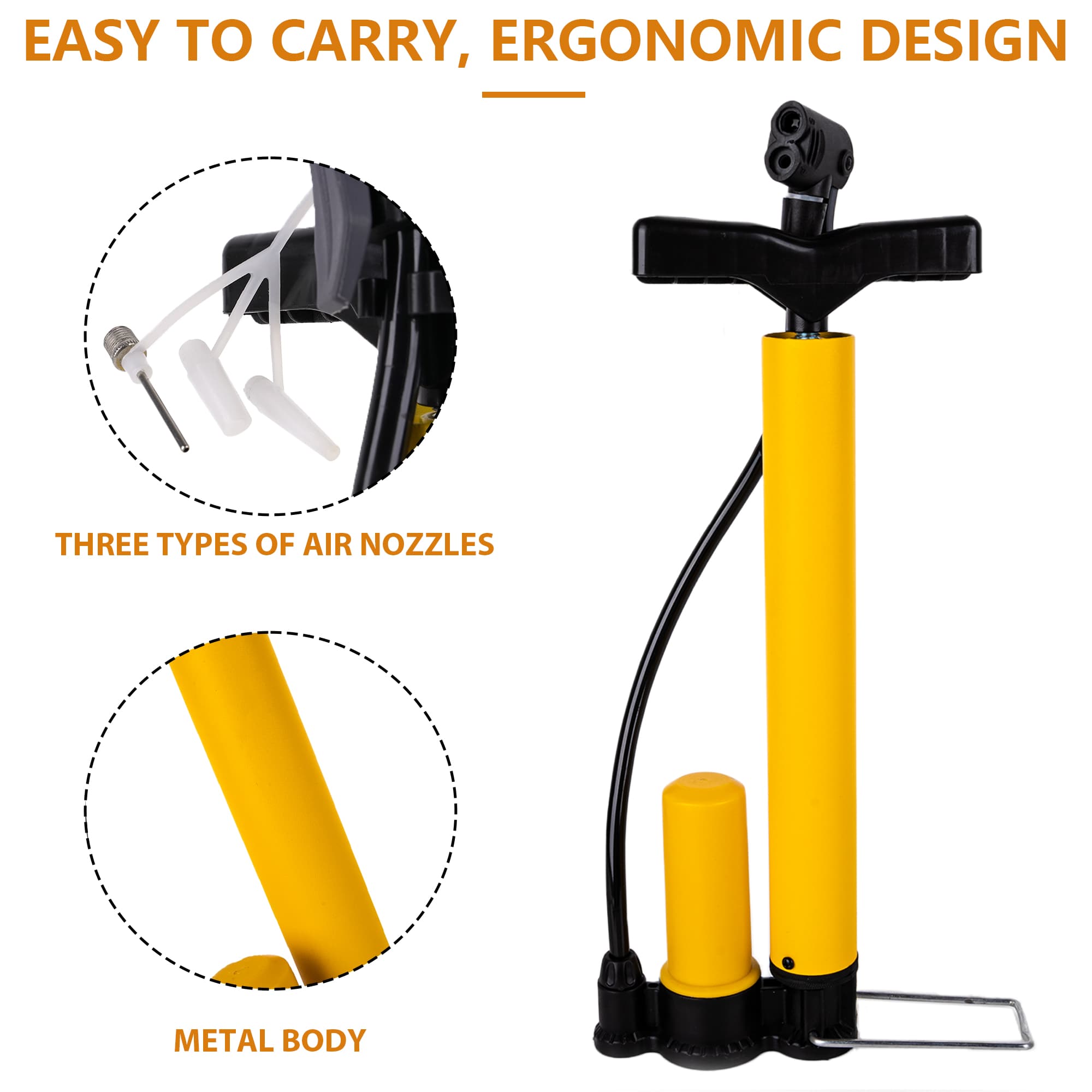 RidingRush Small Bicycle Pump, Mini Bike Pump Portable with Presta & Schrader Valve, Lightweight Aluminum Tire Inflator with Mount Kit & Needle for Road, Mountain, Hybrid Bikes, Balls & Inflatables - 2