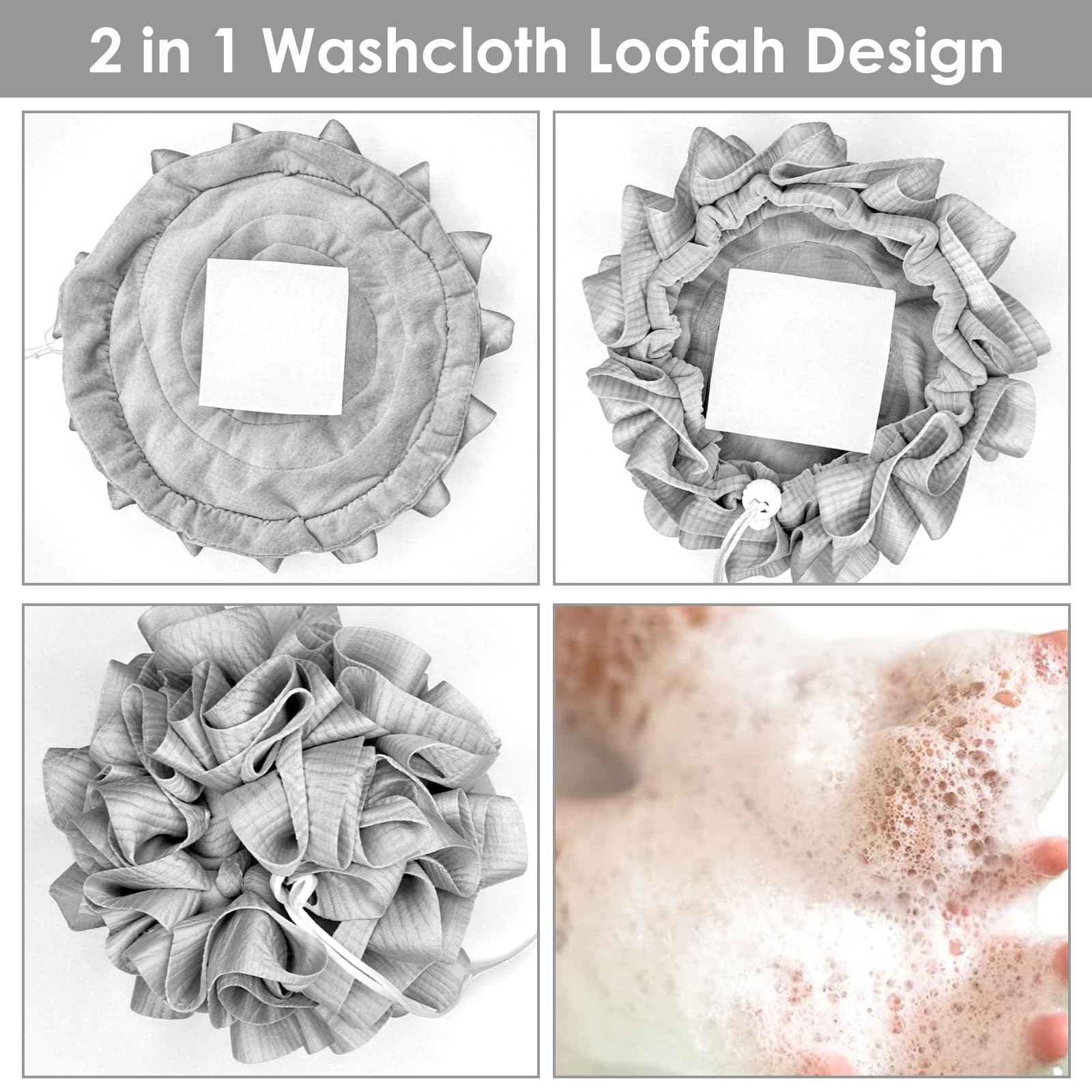 ReignSword 4 Pcs Bar Soap Loofah, 2 in 1 Drawstring Loofah Soap Holder, Exfoliation Mesh Shower Sponge for Bar Soap, Cleansing Smooth Skin (Round, 4 Color) - 6