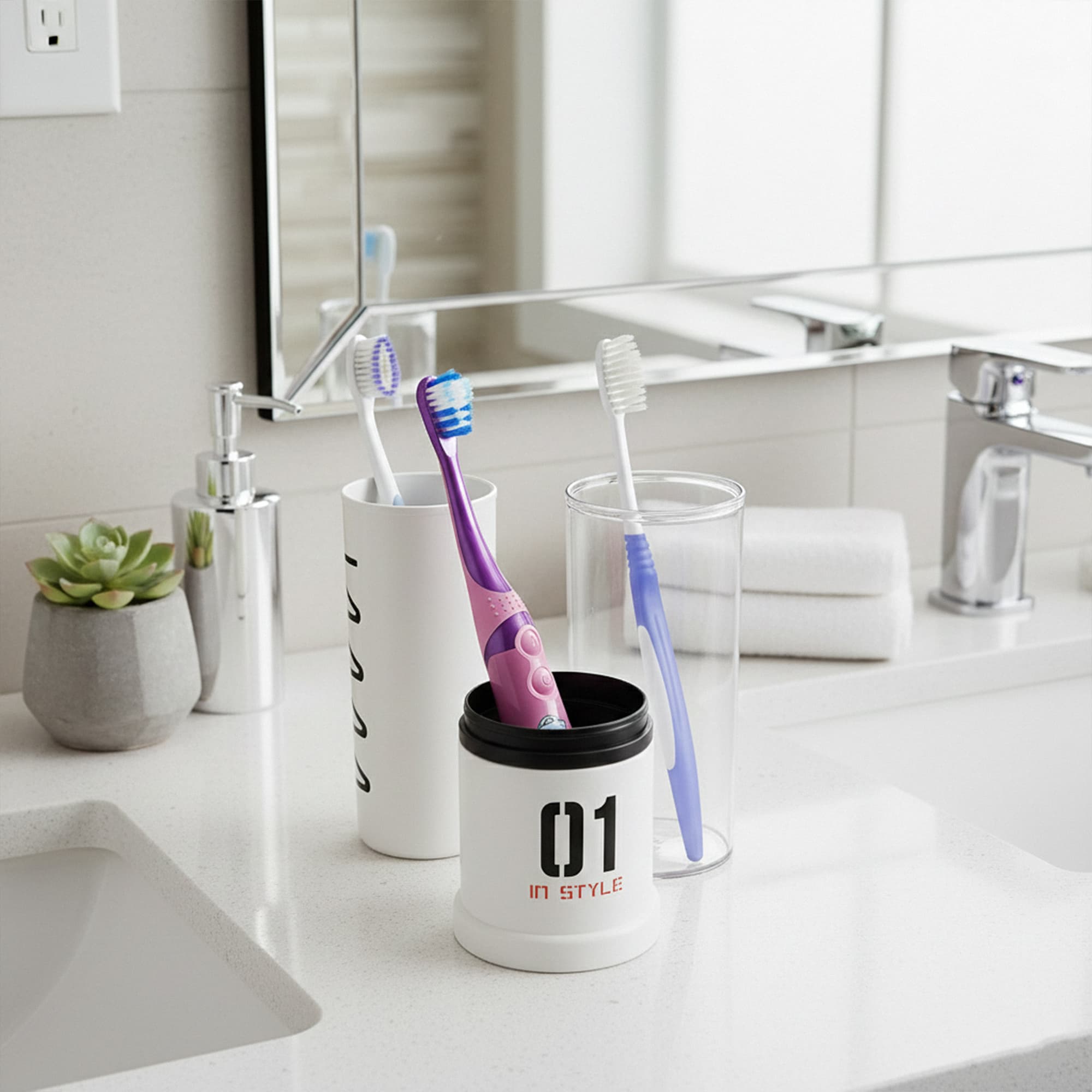 ReignSword Travel Toothbrush Cup Holder, 3 in 1 Portable Toothbrush Case with Cover, Leak-proof Toothbrush Cup Case, Suitable for Family Travel, Camping, Home (White) - 2