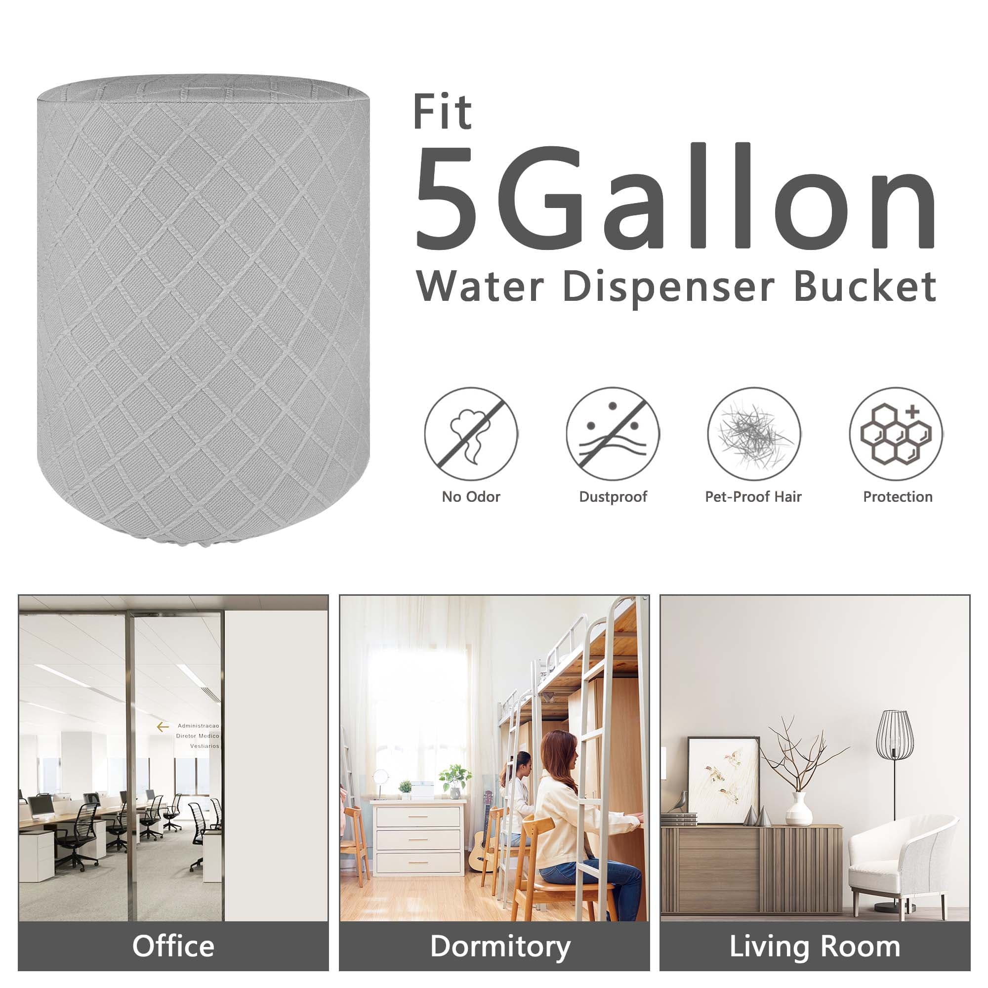 Kingshion Water Dispenser Barrel Cover for 5 Gallon Water Bottle, Elastic Fabric Argyle Bucket Decor Protector Cover, Reusable Furniture Standard Protector, Grey - 3