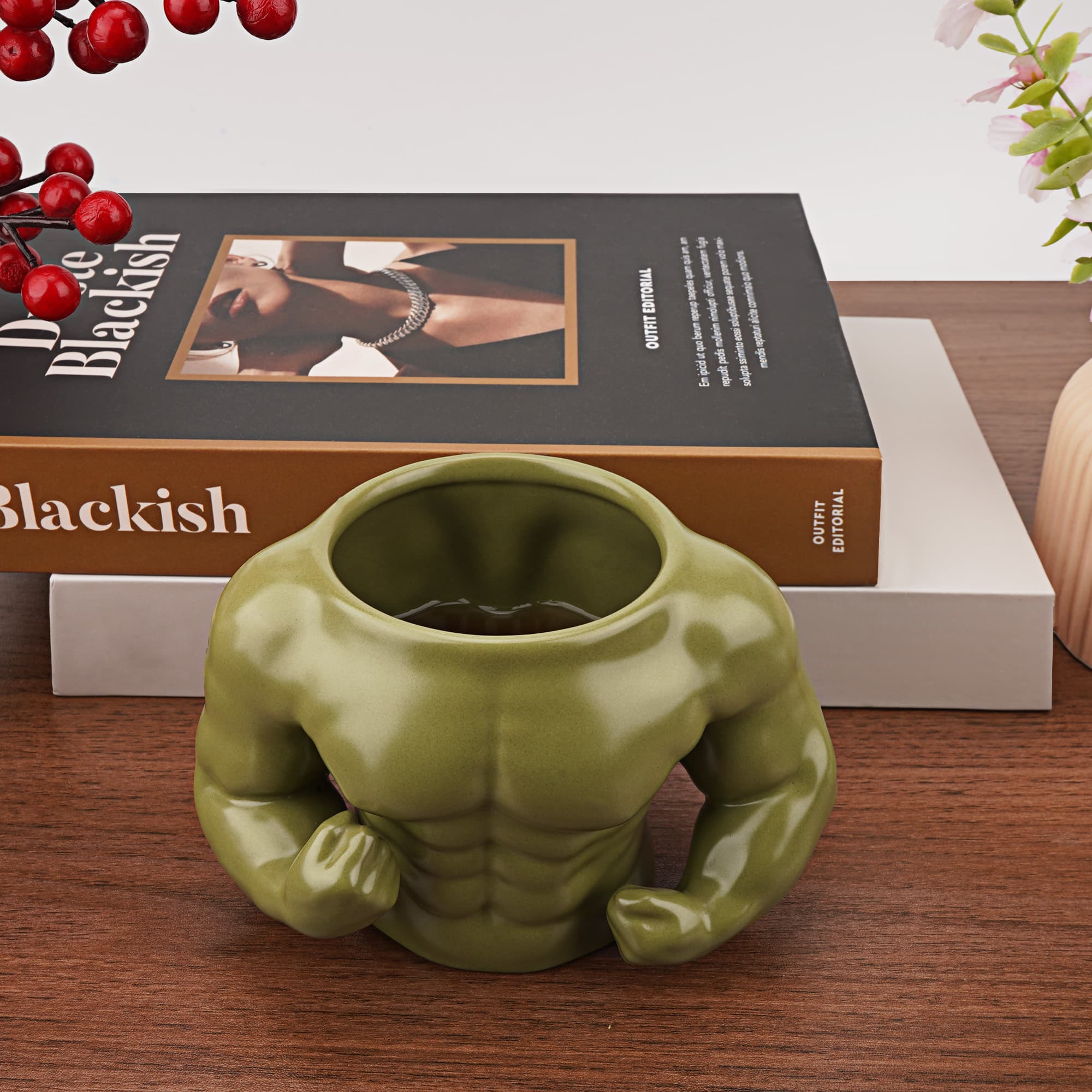 JANKOW Creative Muscle Man Mug, Muscular Men's Coffee And Milk Cup, Muscle Ceramic Mug for Men Dad (Green) - 5