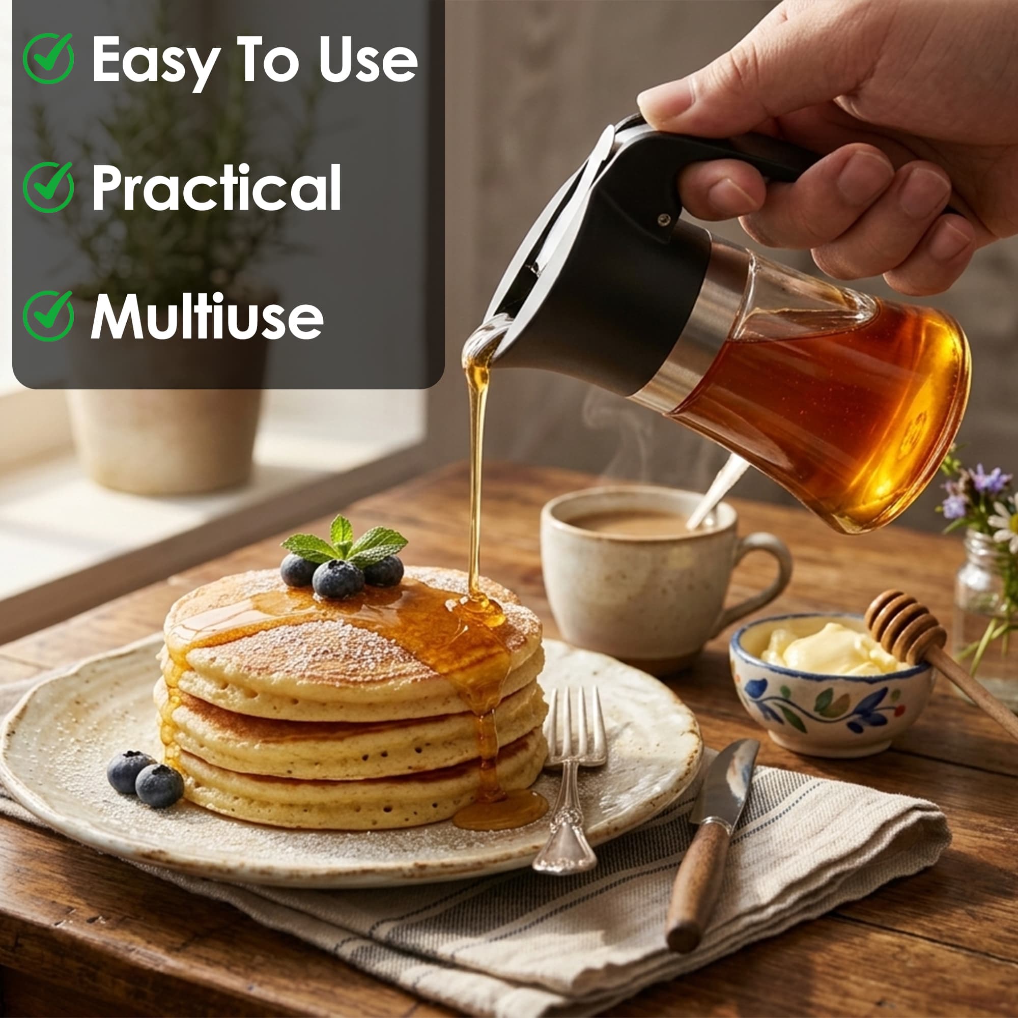 ReignSword 3.38 Oz Acrylic Maple Syrup Dispenser, No-Drip Honey Container with Non-Slip Handle, Clear Syrup Bottles for Oil, BBQ Sauce, Pancake & Waffle Accessories - 3