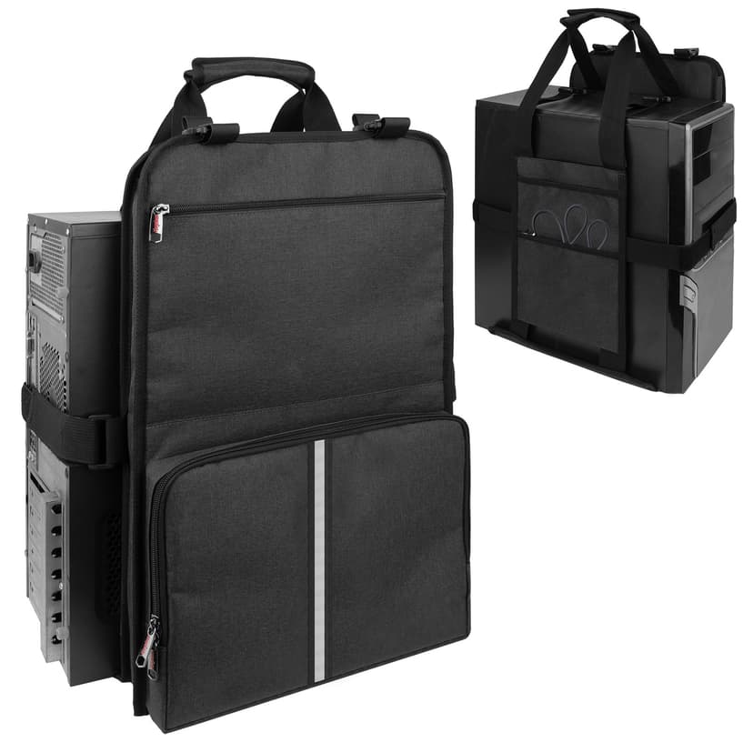 Kingshion Portable Pc Case with Handle, Desktop Computer Case Belt Holder with Pockets for Keyboard,Cable, Headphone, Ideal for Transporting On The Go - Dark Grey