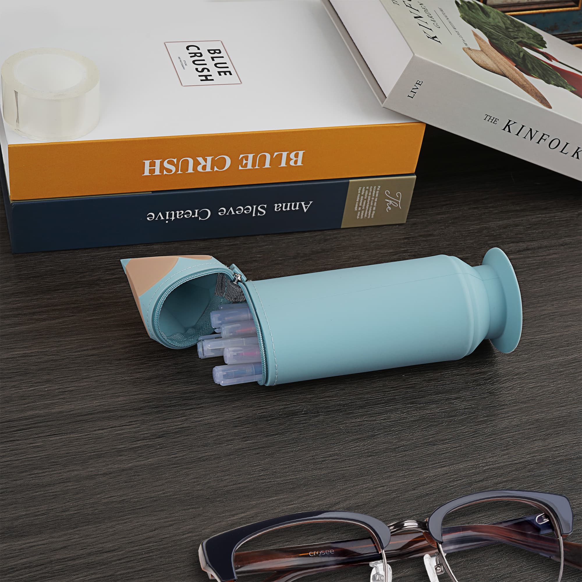 JANKOW Silicone Pencil Case, Pencil Box, Pen Bag Holder, Silicone Storage Bag, Stand Up Pen Case pencil Box for Gift ( Light blue ) - 5