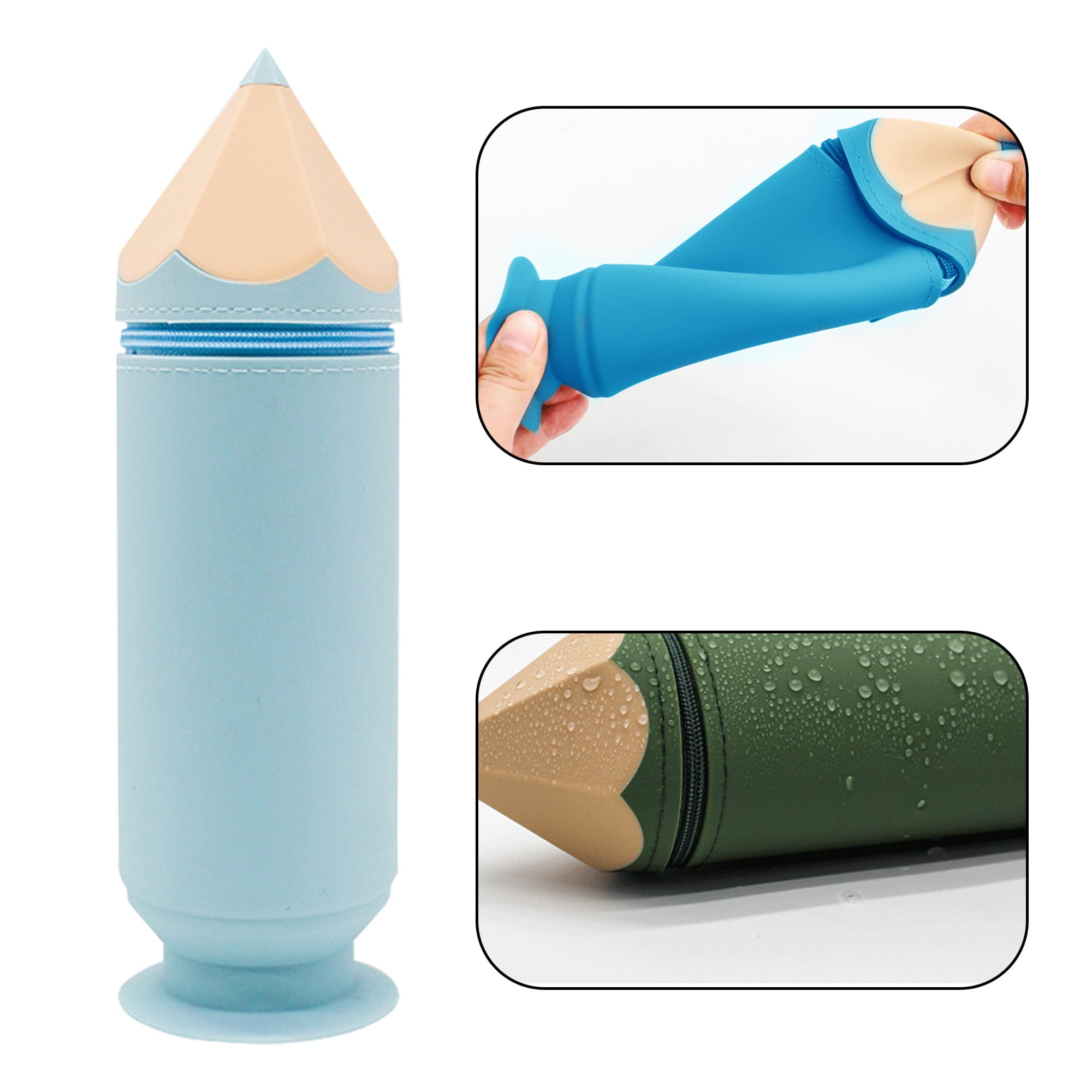 JANKOW Silicone Pencil Case, Pencil Box, Pen Bag Holder, Silicone Storage Bag, Stand Up Pen Case pencil Box for Gift ( Light blue ) - 4