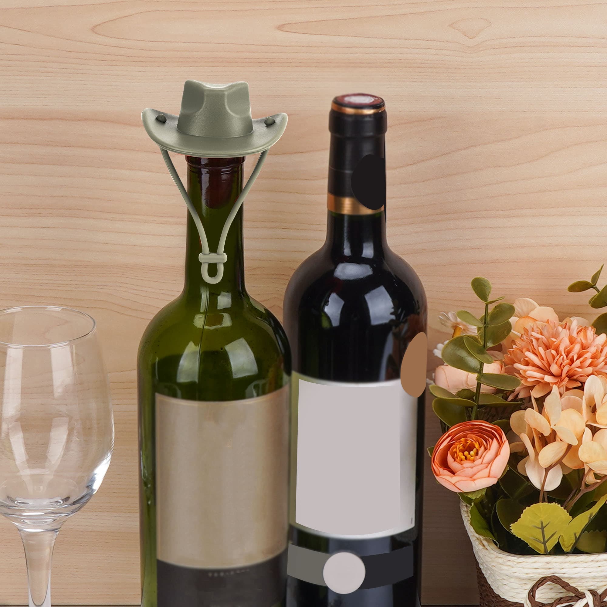 JANKOW Reusable Silicone Wine Stoppers Cowboy Hat Kitchen Decor, Wine Bottle Seal (1 Pack/Green) - 5
