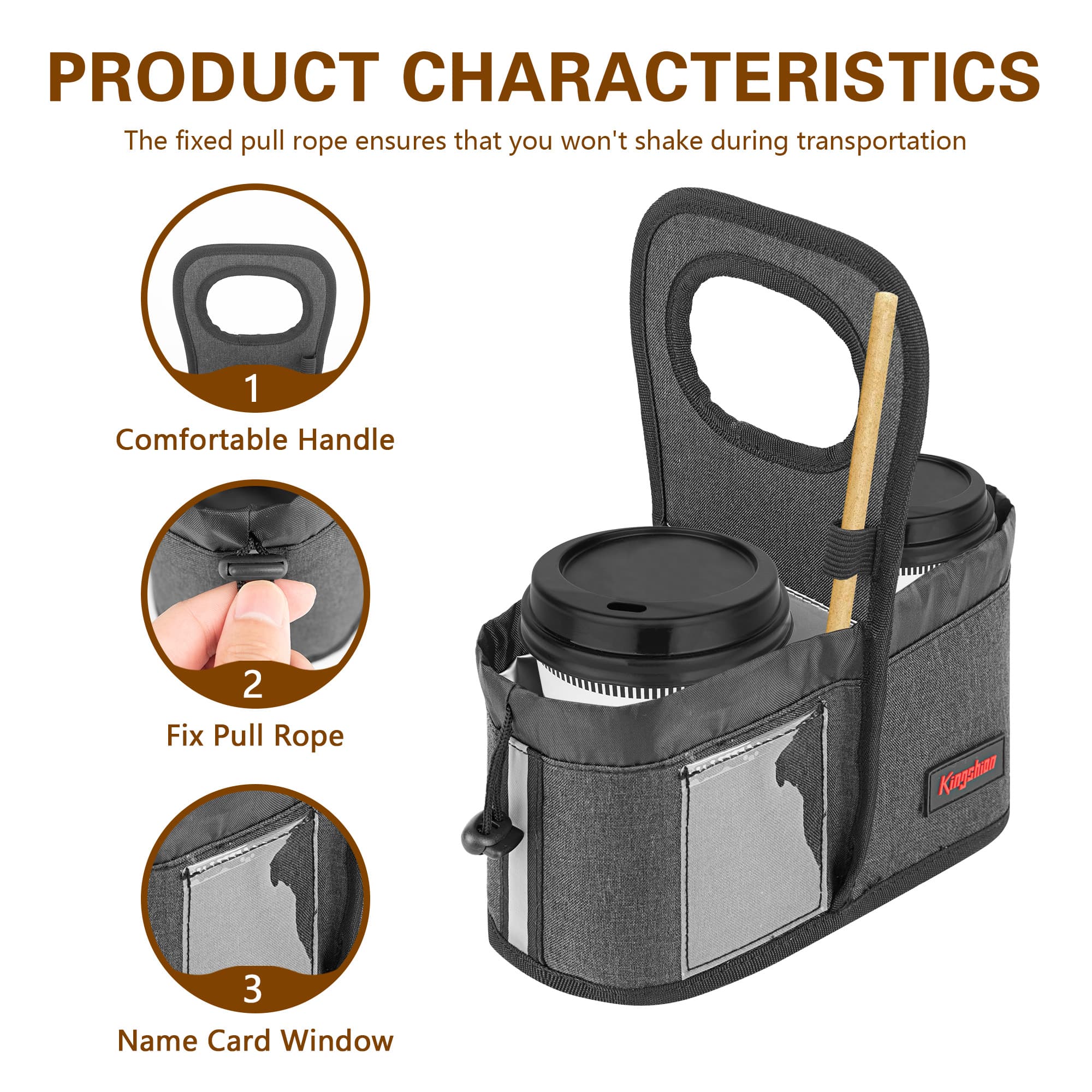 Reusable 2 Cup Coffee Drink Carrier with Handle for Delivery, Cup Carrier for  Hot & Cold Drinks Coffee, Cocktails - Dark Gray - 3