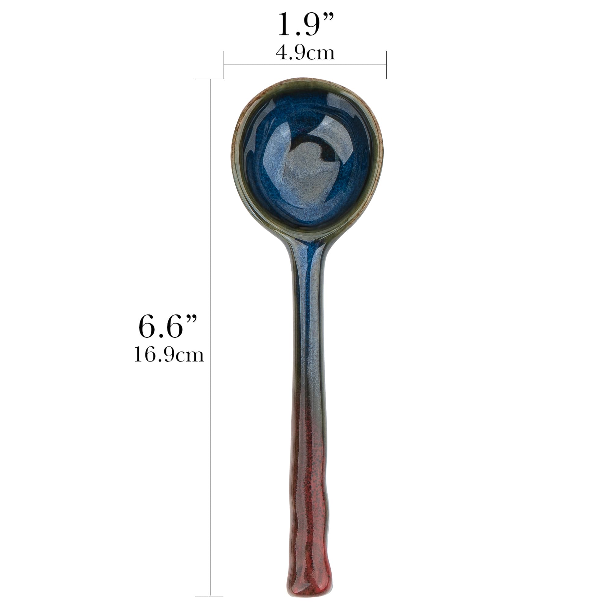 JANKOW 4 Pack Japanese Ceramic Soup Spoons - Hand-Painted Retro Porcelain Spoons with Long Handle - Asian Soup Spoon Set for Ramen, Pho, Wonton, Miso Soup, Dumplings - 6.6 Inch - 1