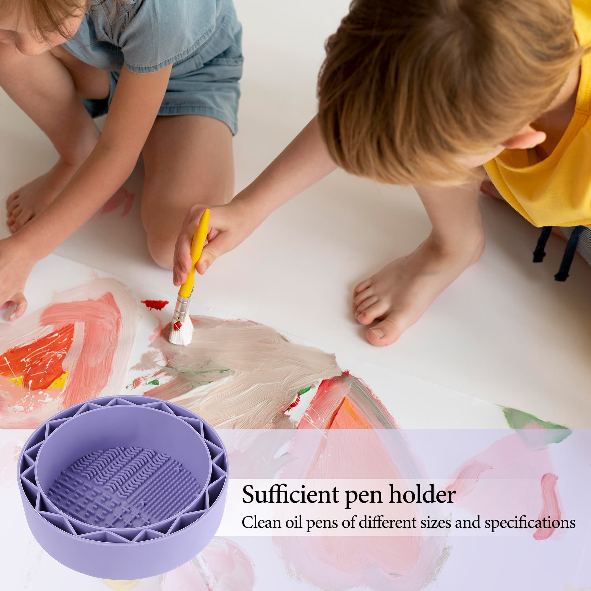 JANKOW Pen Brush Washer, Watercolor Brush Cleaner, Silicone Brush Bowl Clean, Brush Holder Cleaner, Watercolor Painting Water Cup for Acrylic Oil Painti (1Pcs Purple) - 3