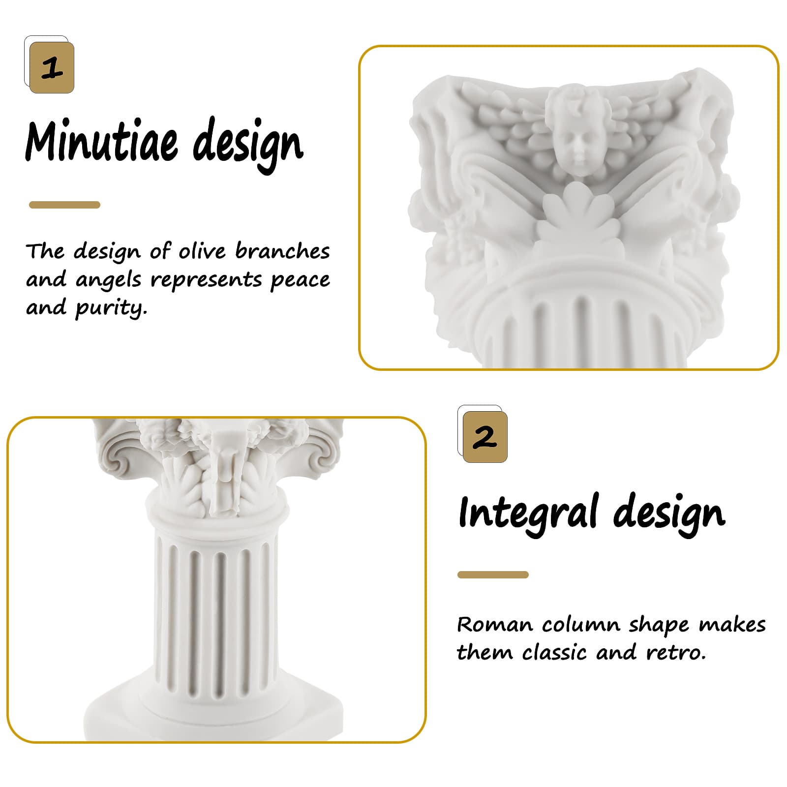 CAIRIAC Roman Pillar Statues Home Candle Holder, Small Pillar Candle Holders Set of 2, Mini Greek Column Pillar Resin Candle Stands Decorative Gifts, Candleholder Centerpieces for Tables (White) - 2