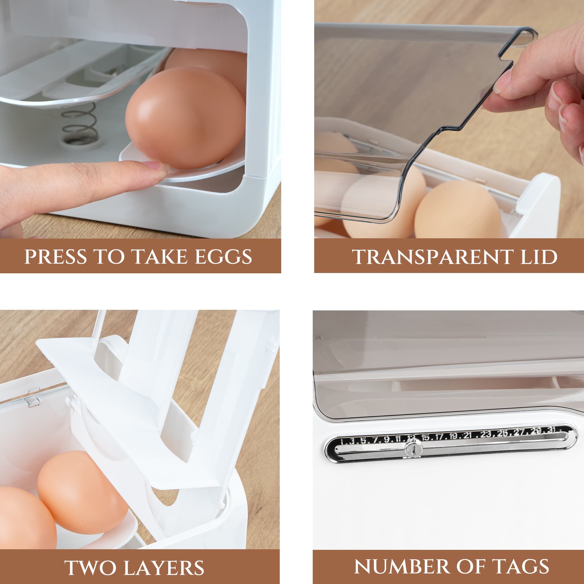 Jankings Press-Roll Egg Tray – Clear Stackable PP Egg Organizer with Auto Rolling Dispenser for Fridge & Kitchen, Portable, Shock-Proof Egg Storage - 2