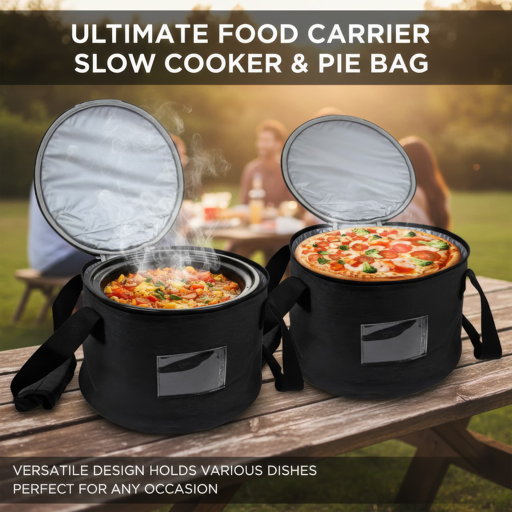 Kingshion Round Insulated Thermal Pie Carrier Slow Cooker Bag,Reusable Insulated Cake Carriers Casserole Carrier Cooler Bags for Potluck,Picnics,Collapsible Lunch bag for Delivery - 5