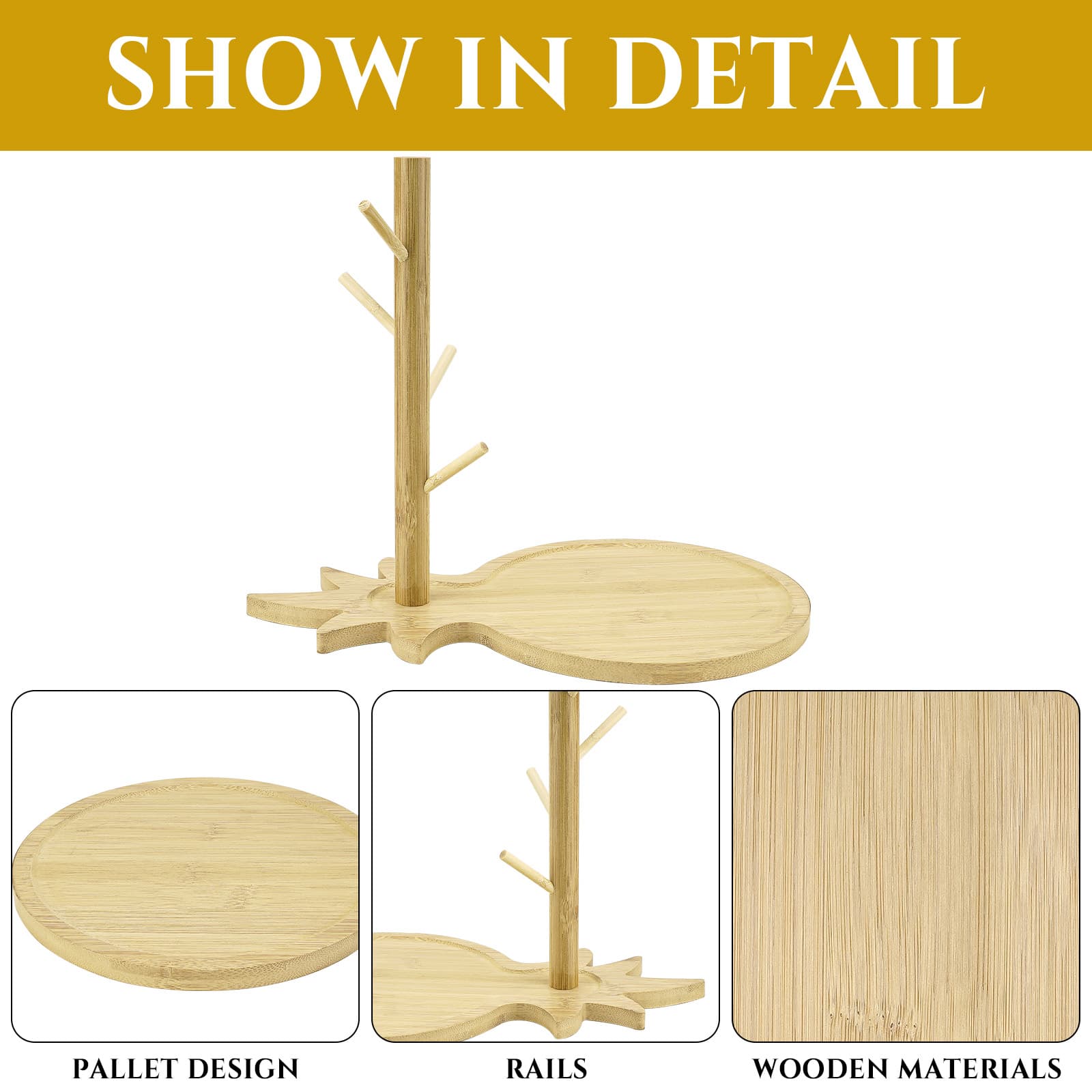JANKOW Wooden Jewelry Tray with Ring Holder Tree, Solid Natural Wood Organizer in Burlywood, Dresser/Vanity Catchall for Rings, Earrings, Necklaces, Watches, 1-Pack - 2