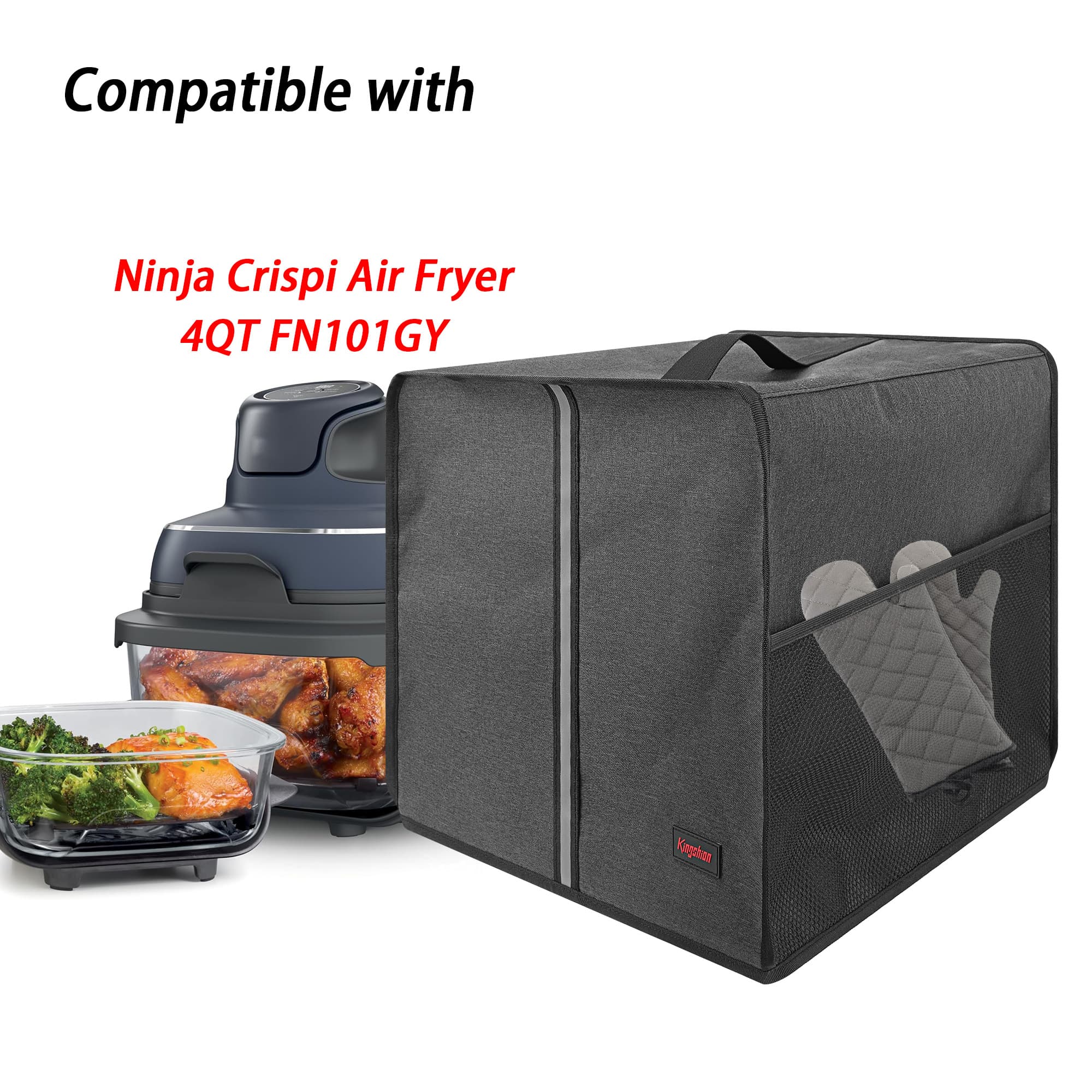 Kingshion Air Fryer Cover for Ninja Crispi FN101GY ,Heavy Duty Oxford ClothWaterproof Dust Protective Air Fryer Oven Cover Case Compatible with Ninja Crispi 4QT and FN101GY-Dark Gray - 3