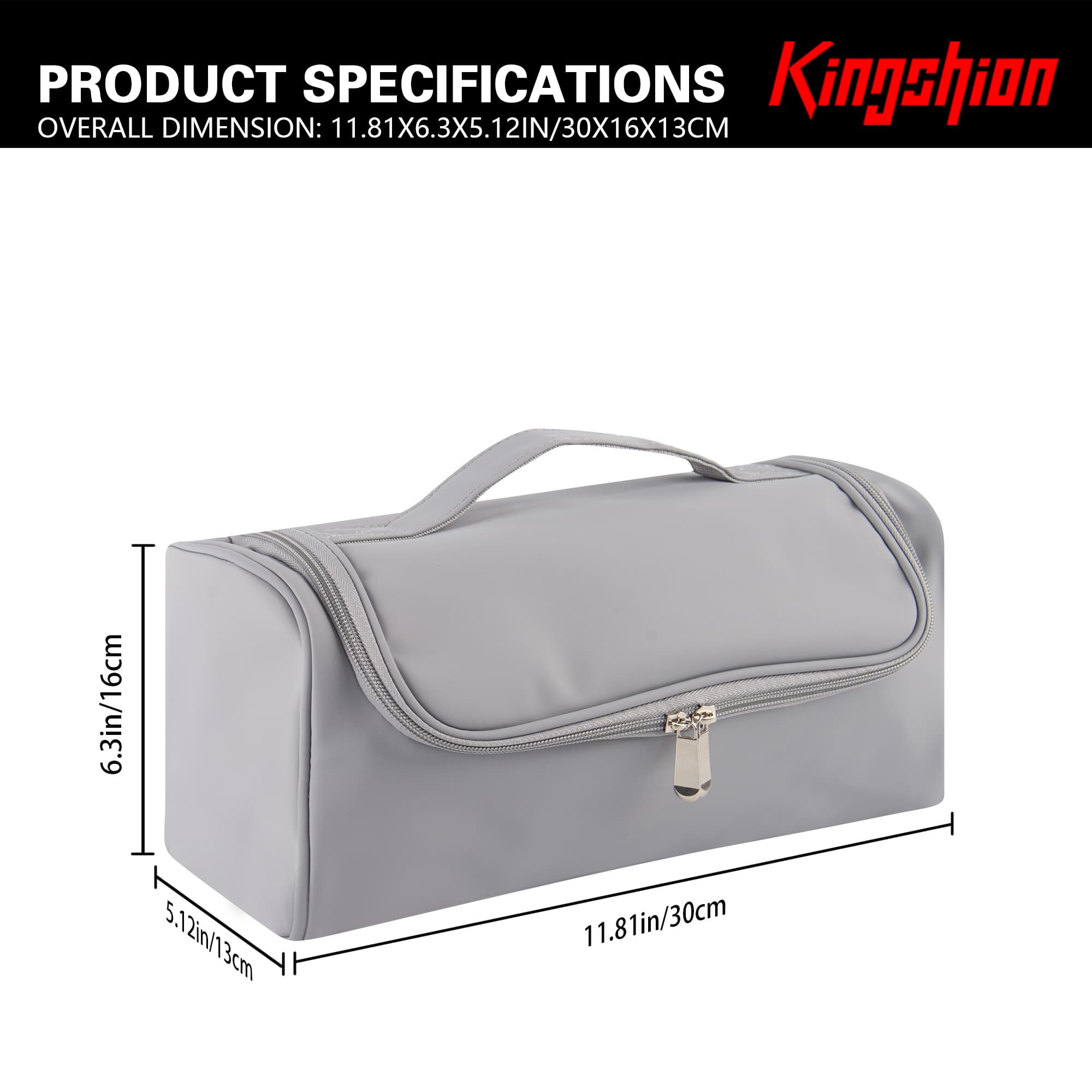 Hair Tool Organizer Case Compatible with Hair Dryer & Curling Iron - Premium Smooth PU Leather Storage Bag with Wall-Mountable Hook, Mesh Pocket, 4 Slots for Detachable Replacement Heads (Gray) - 1
