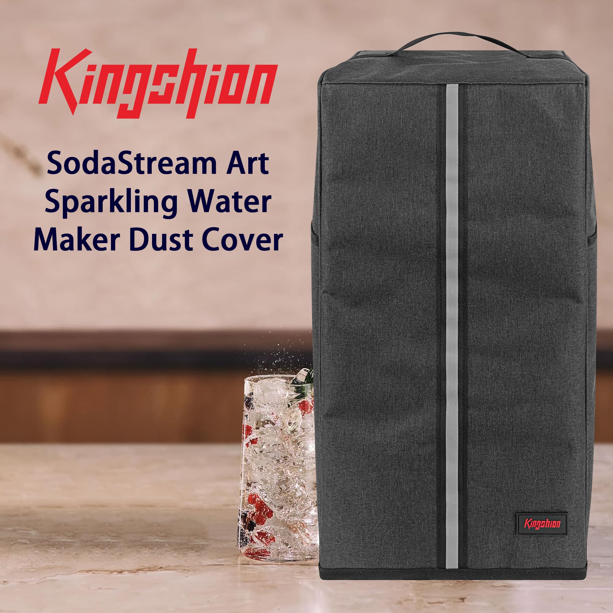 Kingshion Sparkling Water Maker Dust Cover with Handles & Side Pockets - Compatible with SodaStream Art & Majority Machines, Protective Cover 11"L x 9.8"W x 17.7"H, Dark Grey - 5