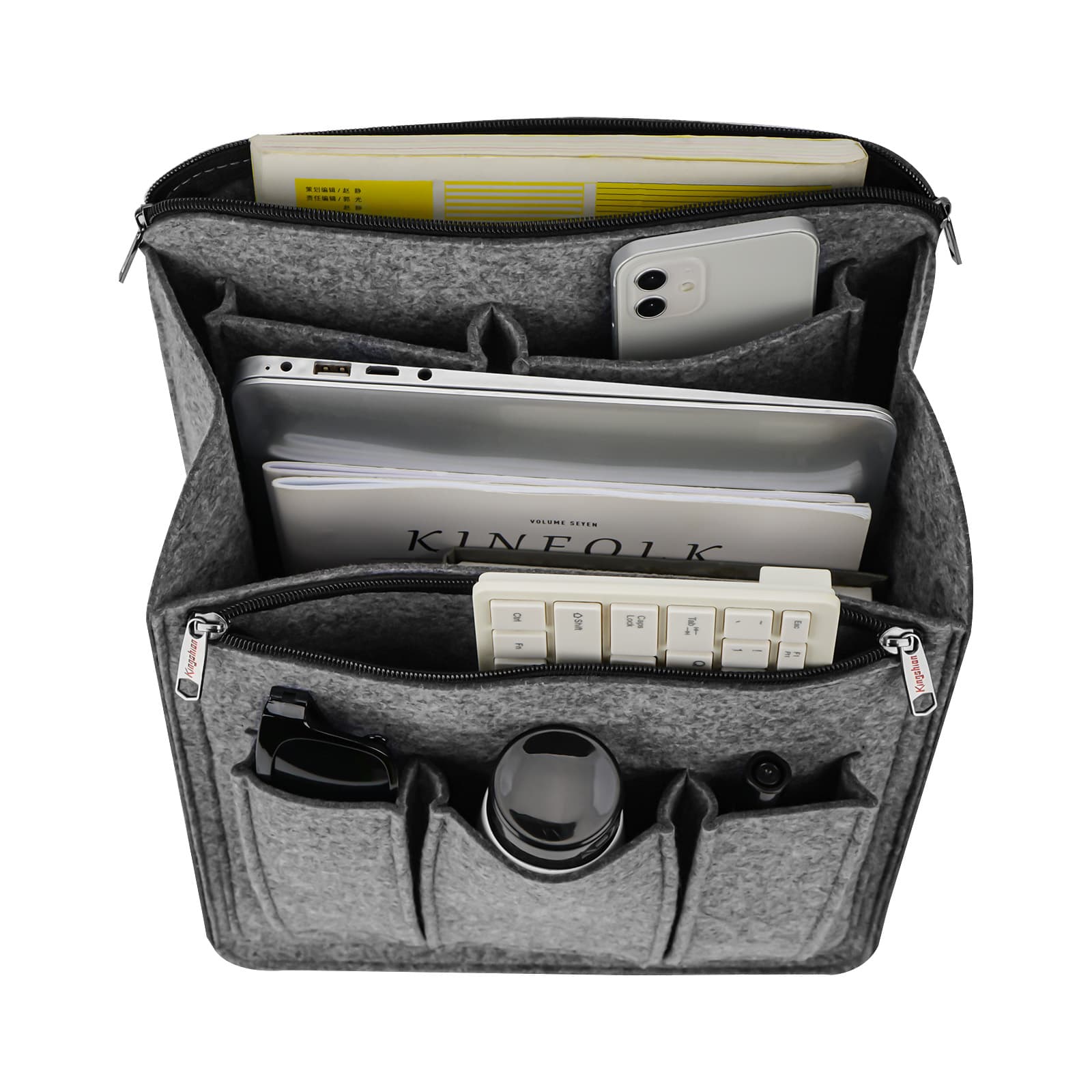 Kingshion Backpack Organizer Insert for Over 10" Backpack, Felt Bag In Bag Organizer for Rucksack Shoulder,Travel Backpack Vertical Interior Bag, Large Capacity Backpack Storage Lining Bag, Grey - 4