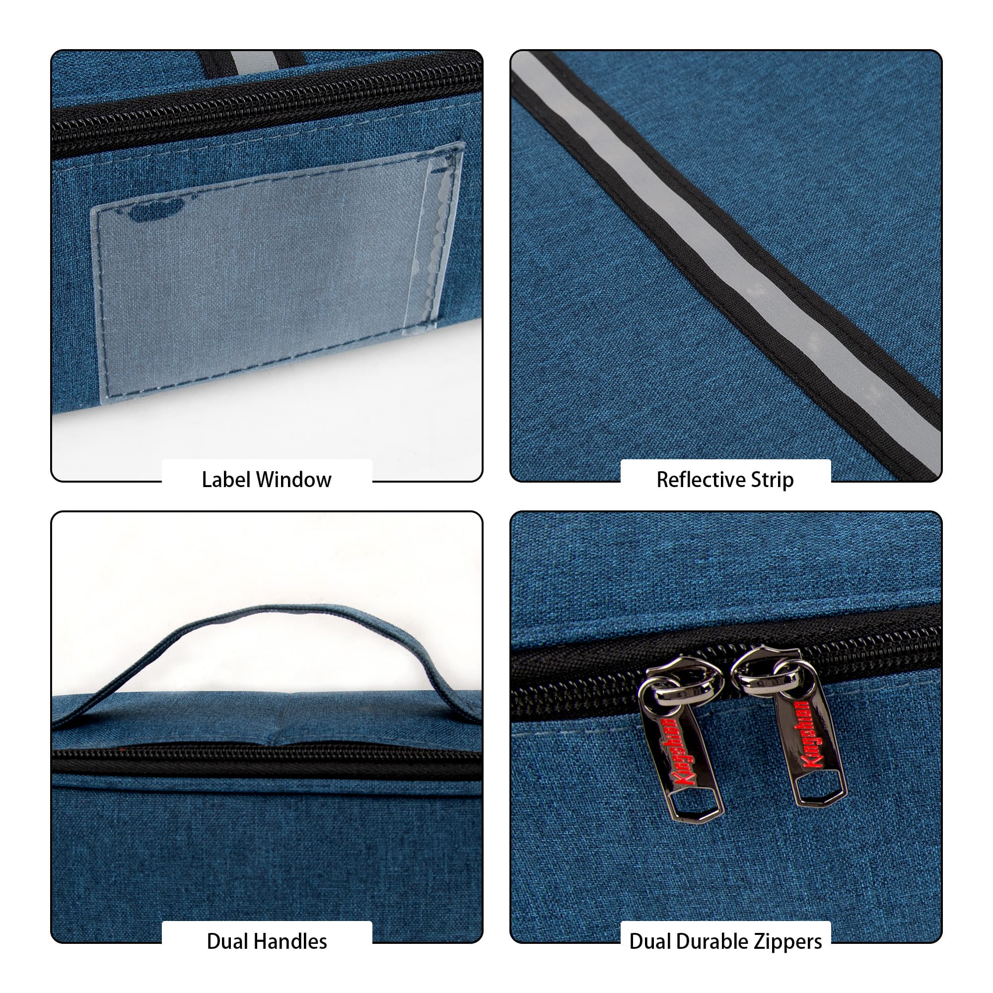Kingshion 5-Compartment Cutlery Organizer - Heavy-duty Silverware Storage Case with Zipper Lid, Removable Dividers & Carry Handles, Portable Flatware Holder for Utensils, Knives, Spoons - Dark blue - 2