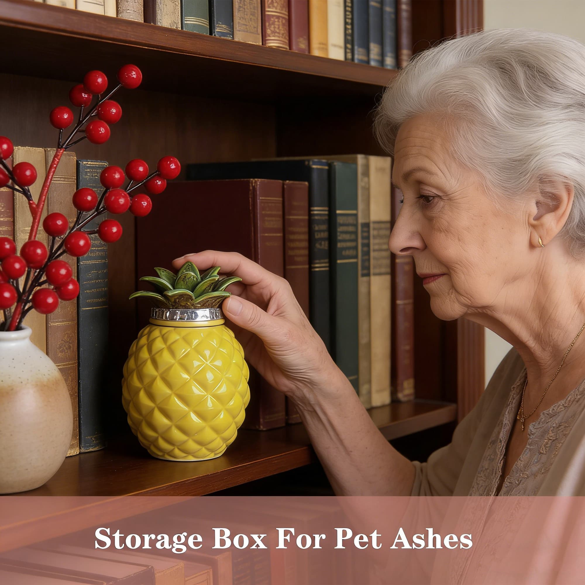 JANKOW Small Pineapple Pet Urn for Dog or Cat Ashes - Small Ceramic Keepsake Memorial Urn - Decorative Funeral Cremation Jar with Airtight Lid - 4
