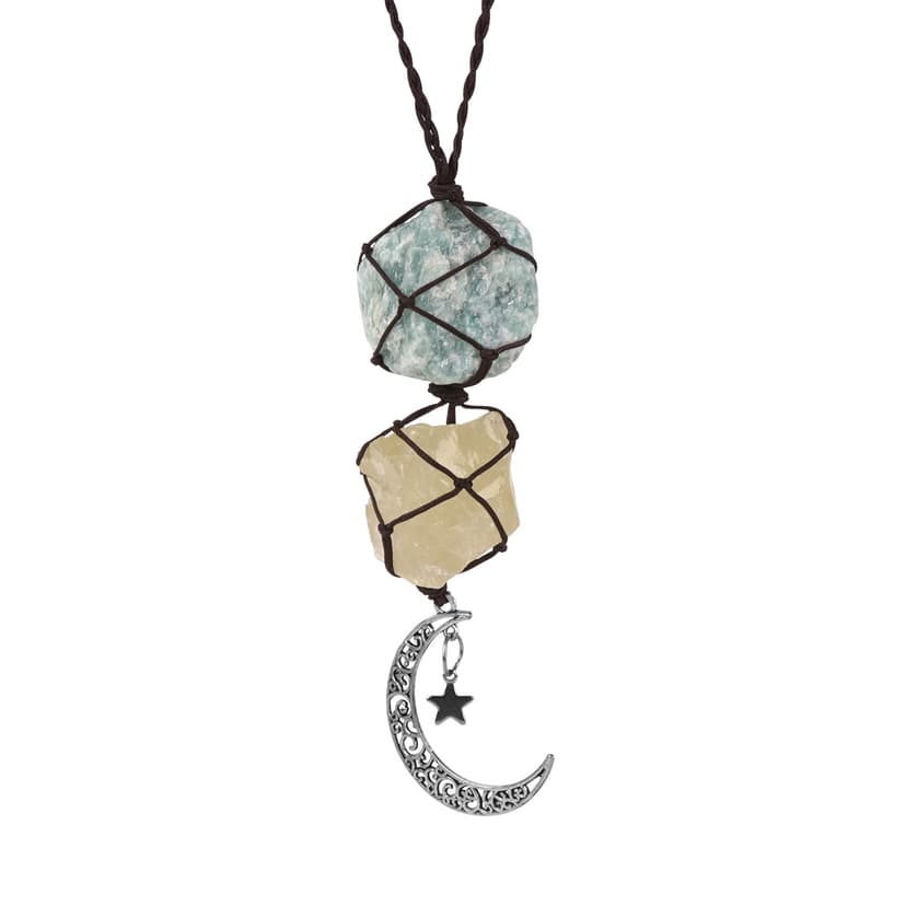 JANKOW Hanging Car Charm, Amazonite and Citrine Rearview Mirror Decorations, Crystal Hanging Accessories for Rear View Car Mirror