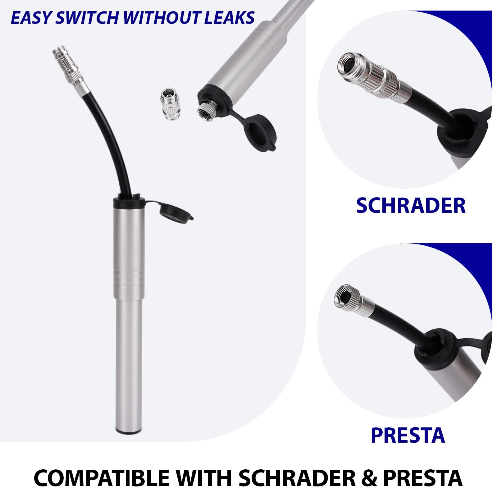 RidingRush Mini Bike Pump – Portable Bicycle Air Pump, Lightweight and Compact, Presta & Schrader Valve Compatible, Great for Road Bikes, Mountain Bikes, and E-Bikes, Easy to Carry and Use - 2