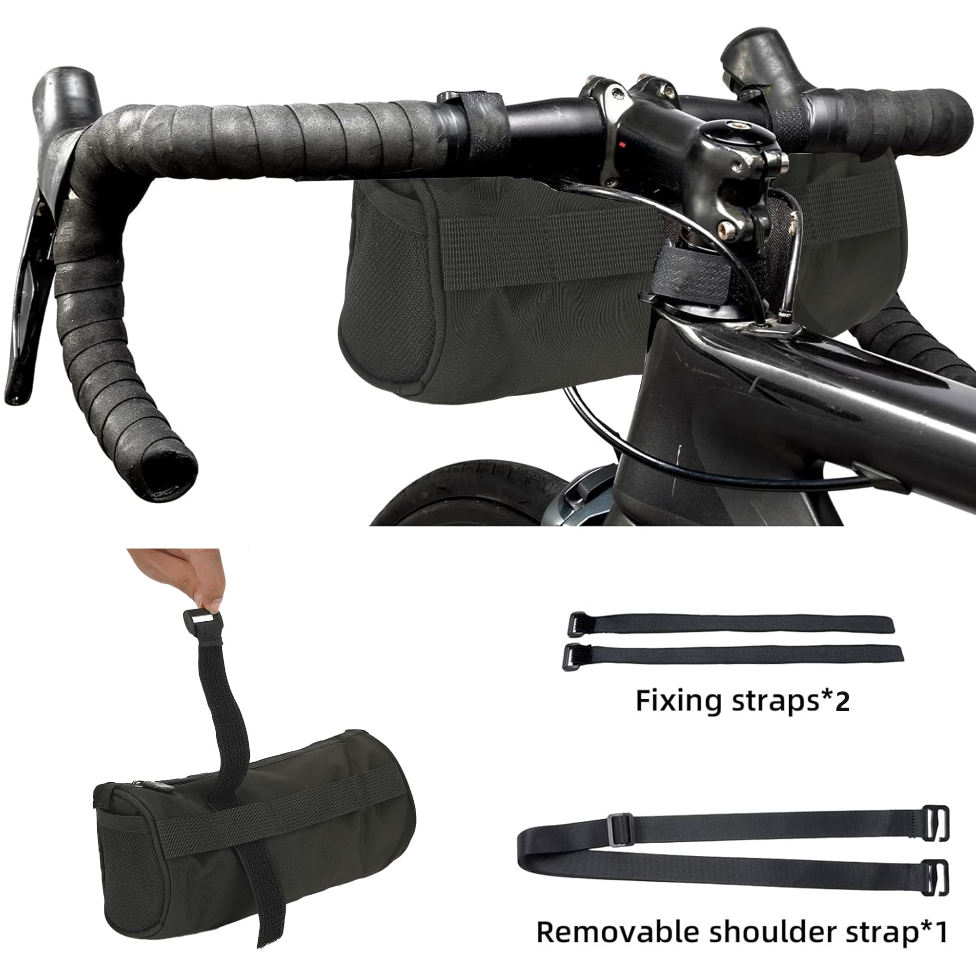 RidingRush Bicycle Handlebar Bag for Adults – Waterproof Bike Front Bag with Side Pockets & Elastic Band, Cycling Handlebar Bag for Road, MTB & Commuter Bikes (Black) - 3