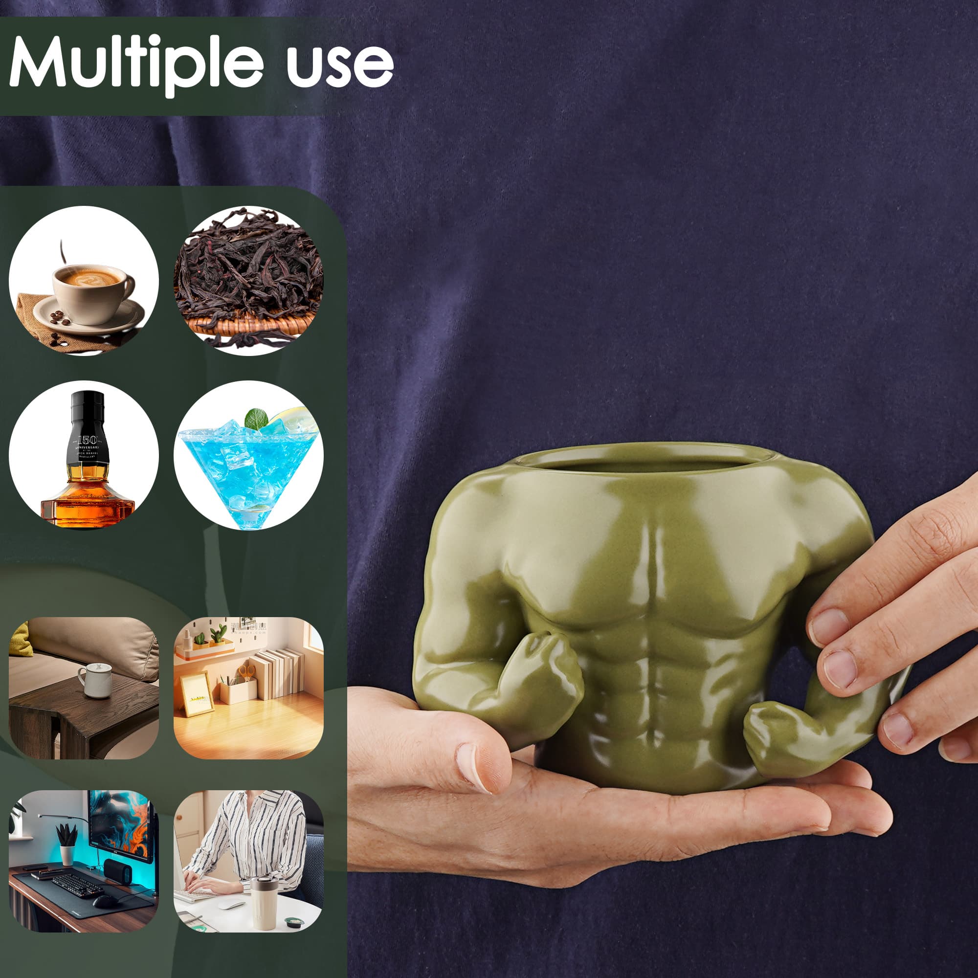 JANKOW Creative Muscle Man Mug, Muscular Men's Coffee And Milk Cup, Muscle Ceramic Mug for Men Dad (Green) - 3